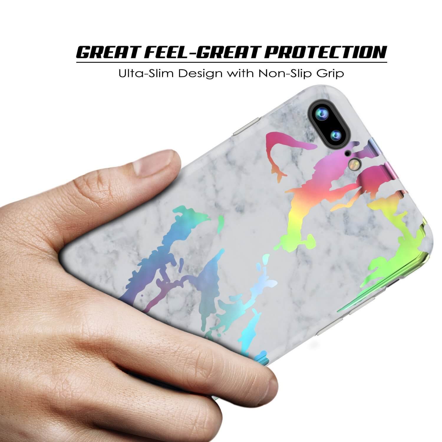 Punkcase iPhone 8+ / 7+ Plus Marble Case, Protective Full Body Cover W/9H Tempered Glass Screen Protector (Blanco Marmo)