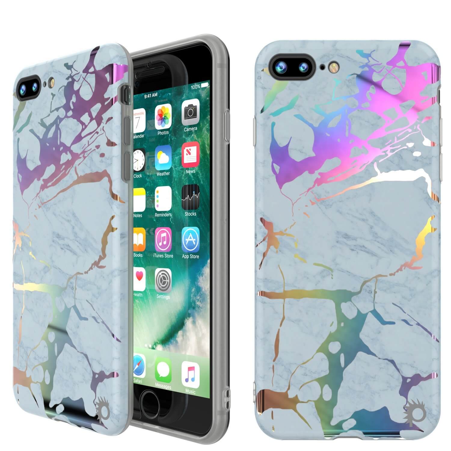 Punkcase iPhone 8+ / 7+ Plus Marble Case, Protective Full Body Cover W/9H Tempered Glass Screen Protector (Blue Marmo)