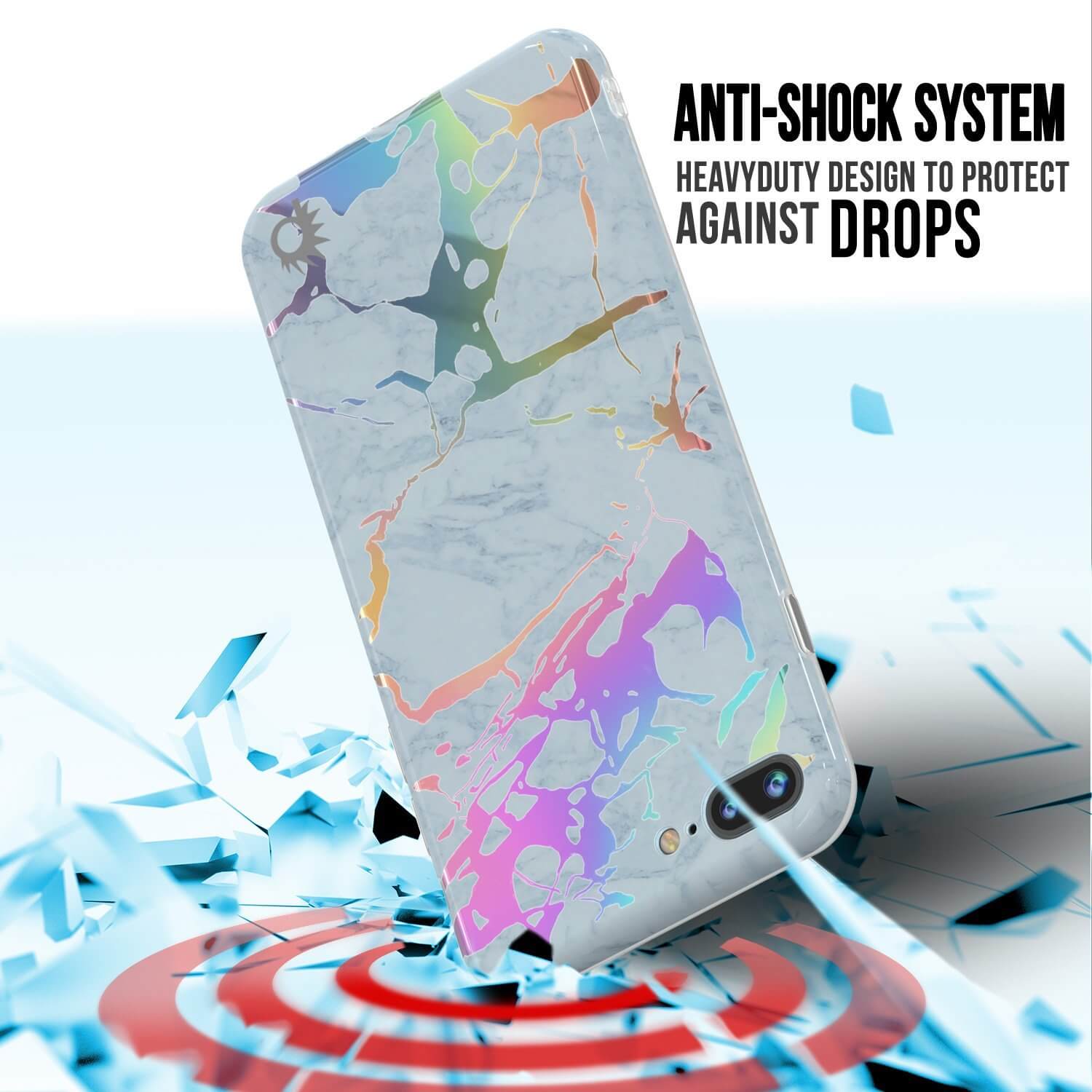 Punkcase iPhone 8+ / 7+ Plus Marble Case, Protective Full Body Cover W/9H Tempered Glass Screen Protector (Blue Marmo)