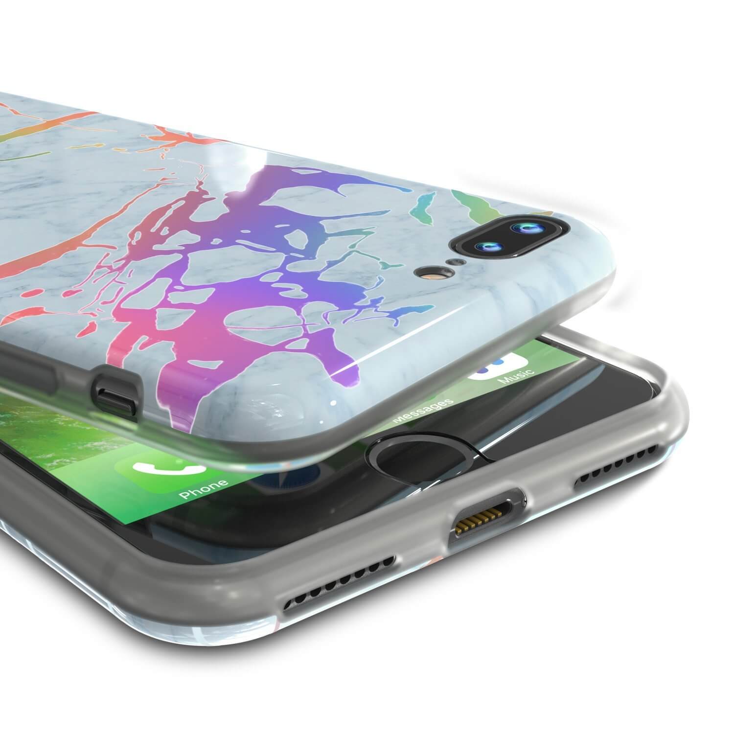 Punkcase iPhone 8+ / 7+ Plus Marble Case, Protective Full Body Cover W/9H Tempered Glass Screen Protector (Blue Marmo)