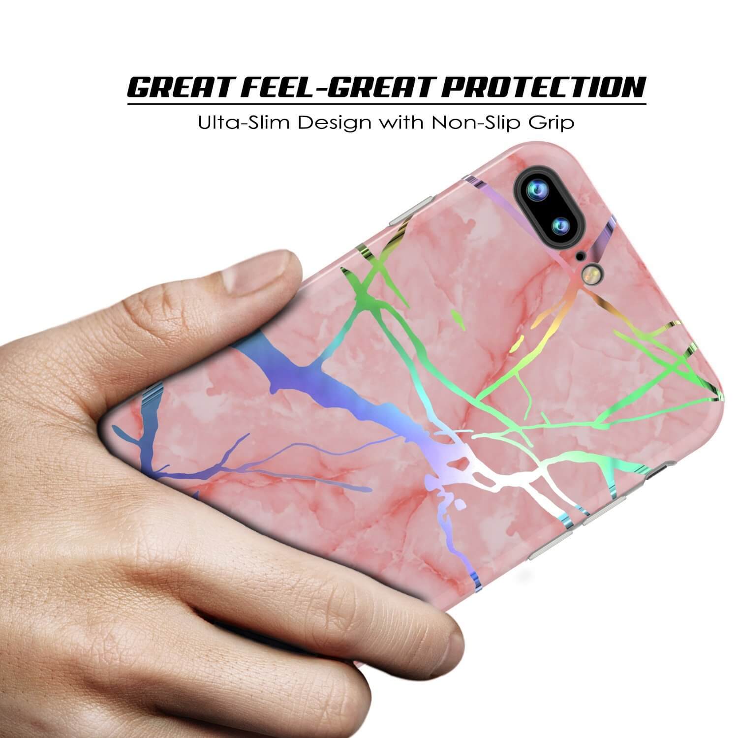 Punkcase iPhone 8+ / 7+ Plus Marble Case, Protective Full Body Cover W/9H Tempered Glass Screen Protector (Rose Mirage)