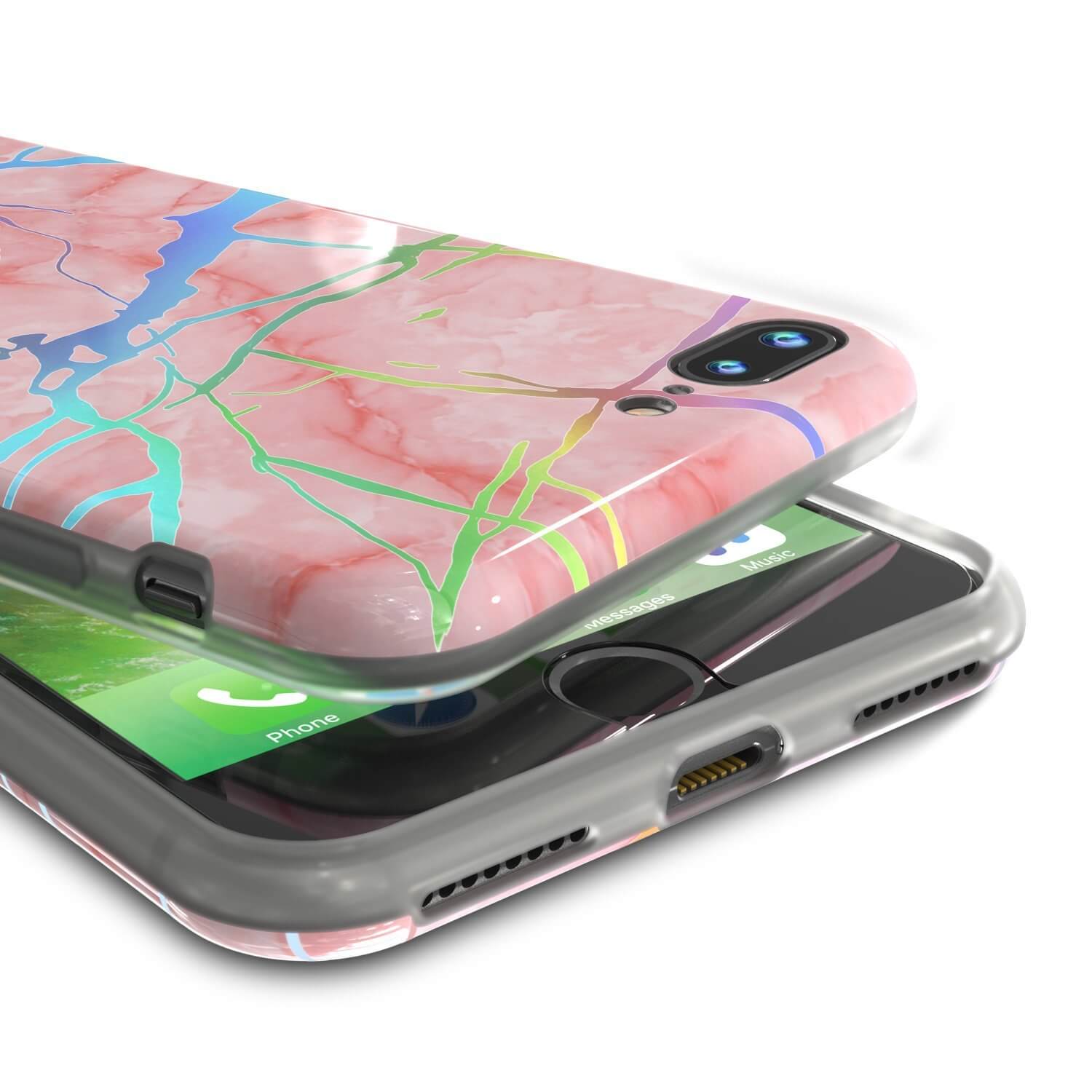 Punkcase iPhone 8+ / 7+ Plus Marble Case, Protective Full Body Cover W/9H Tempered Glass Screen Protector (Rose Mirage)