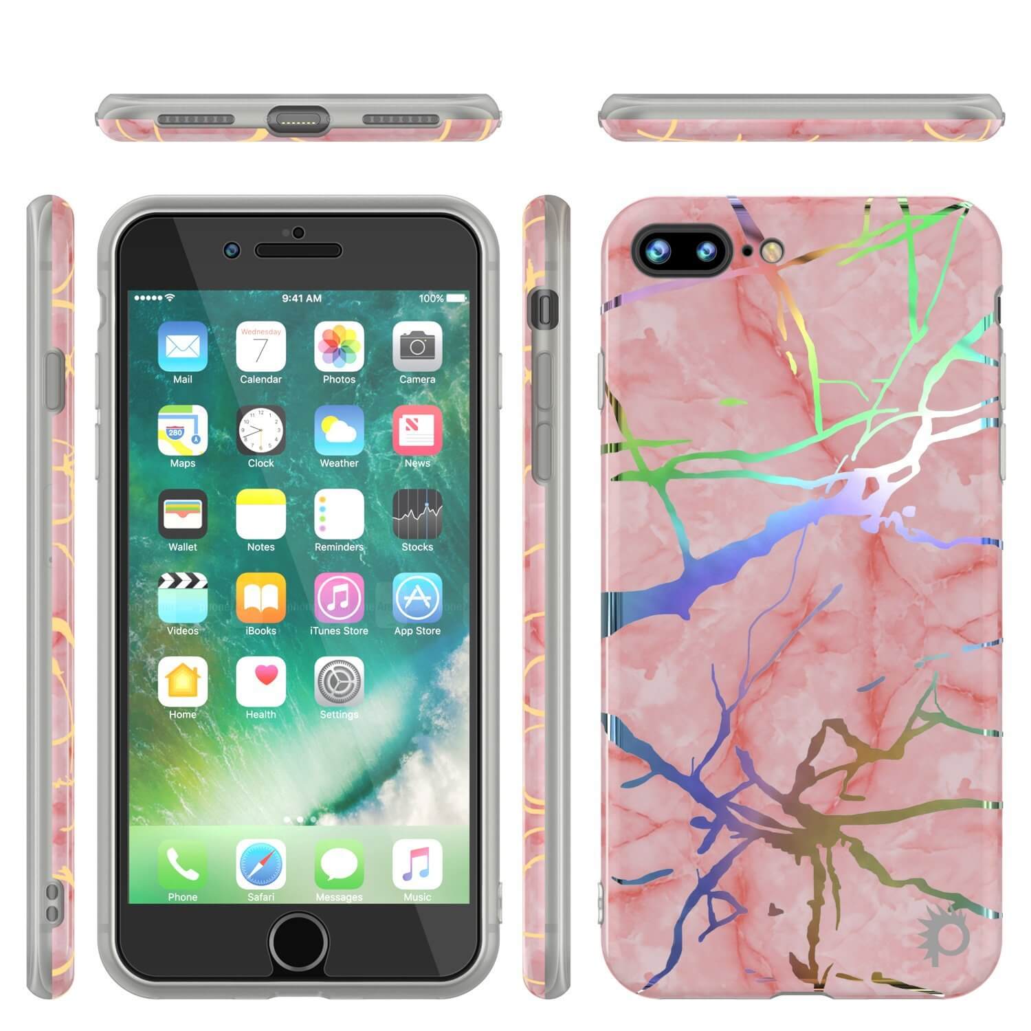 Punkcase iPhone 8+ / 7+ Plus Marble Case, Protective Full Body Cover W/9H Tempered Glass Screen Protector (Rose Mirage)