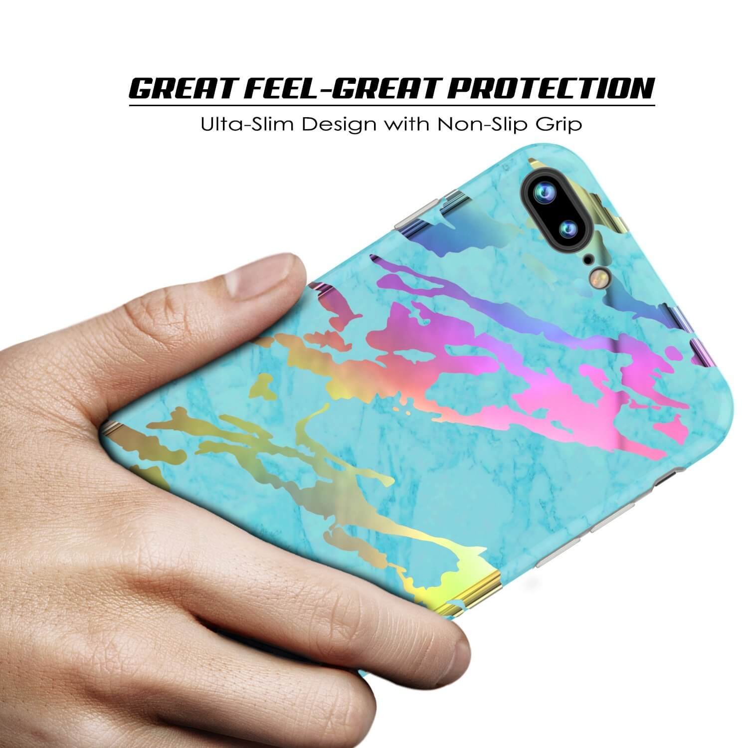 Punkcase iPhone 8+ / 7+ Plus Marble Case, Protective Full Body Cover W/9H Tempered Glass Screen Protector (Teal Onyx)