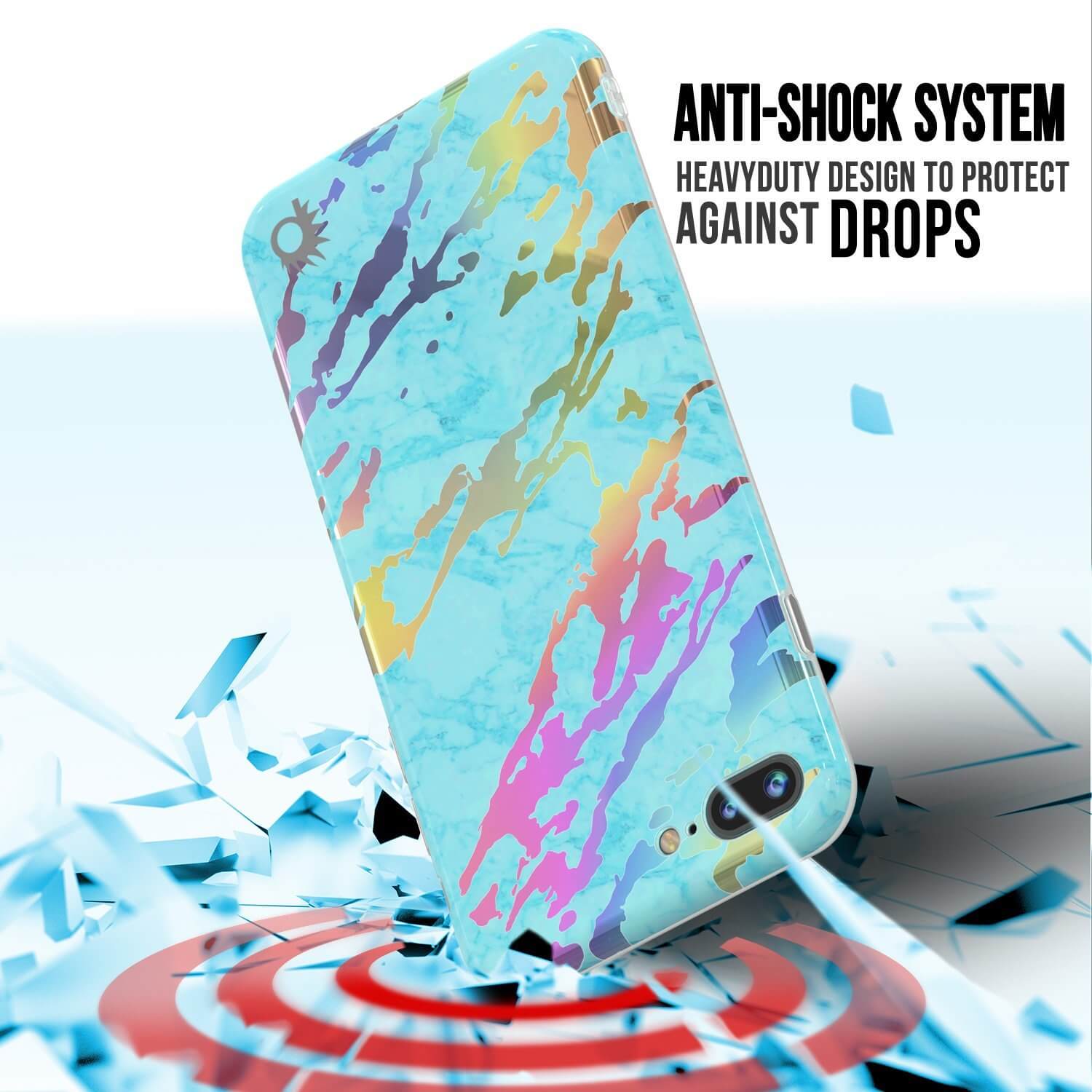 Punkcase iPhone 8+ / 7+ Plus Marble Case, Protective Full Body Cover W/9H Tempered Glass Screen Protector (Teal Onyx)