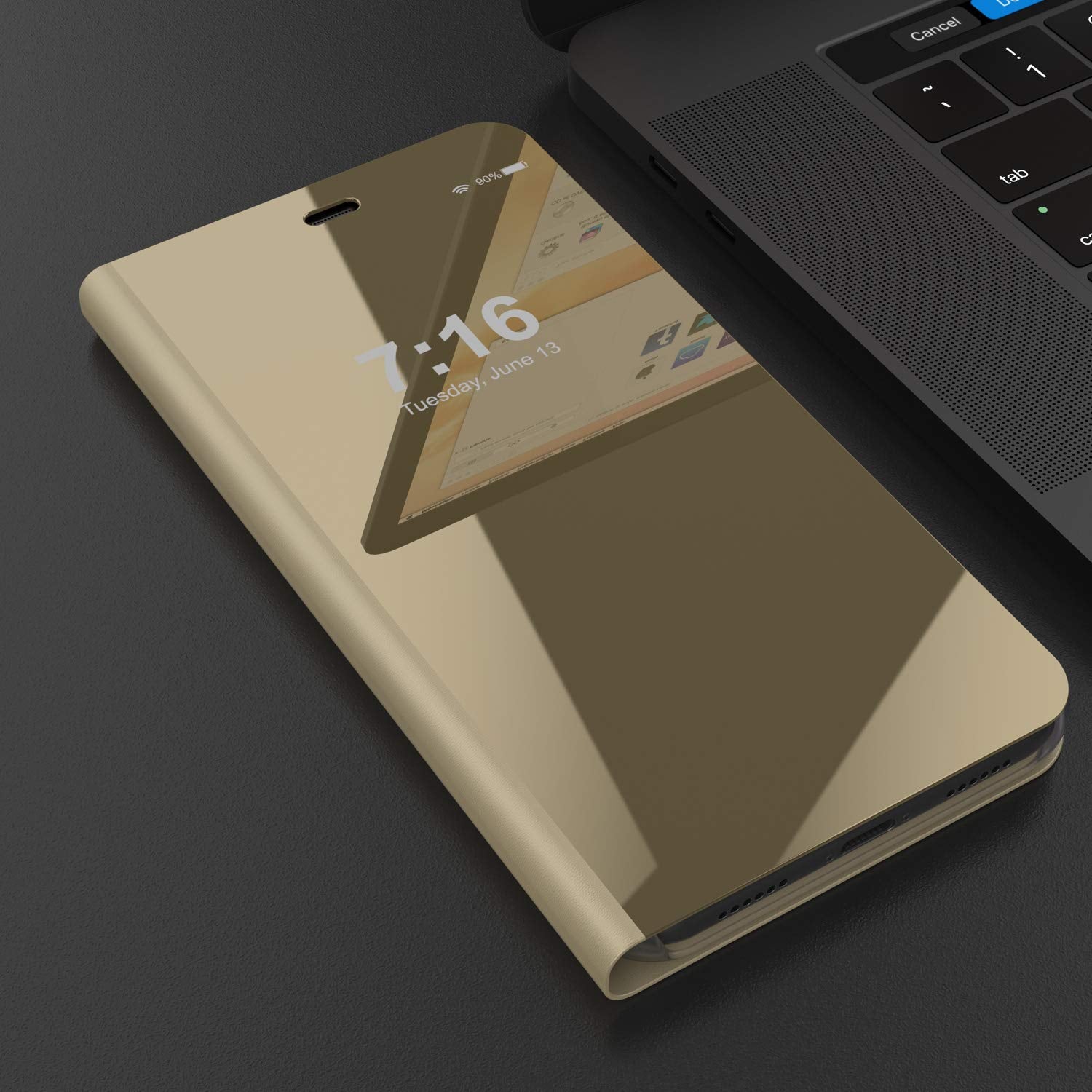 Punkcase iPhone 7 Reflector Case Protective Flip Cover [Gold]