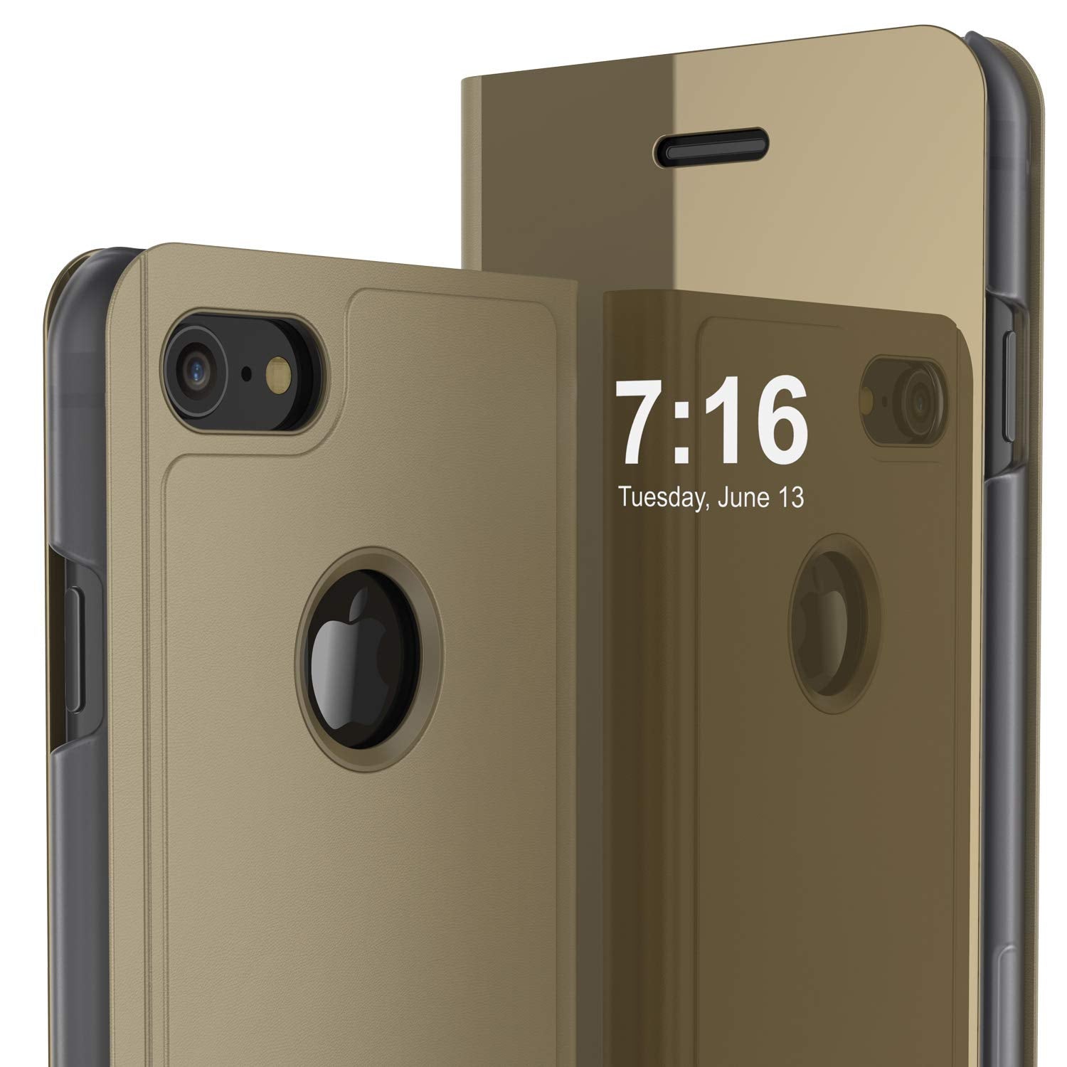 Punkcase iPhone 8 Reflector Case Protective Flip Cover [Gold]