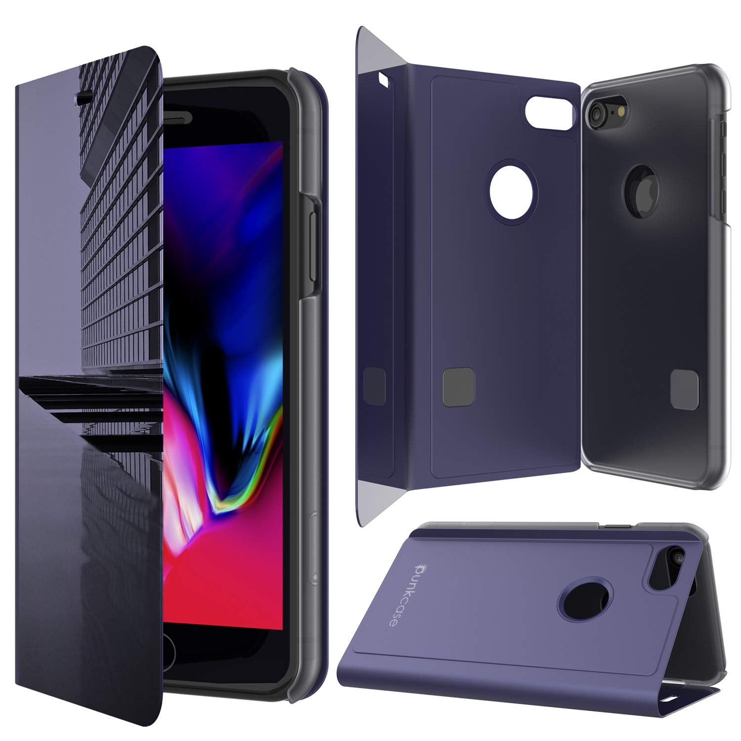 Punkcase iPhone 8 Reflector Case Protective Flip Cover [Purple]