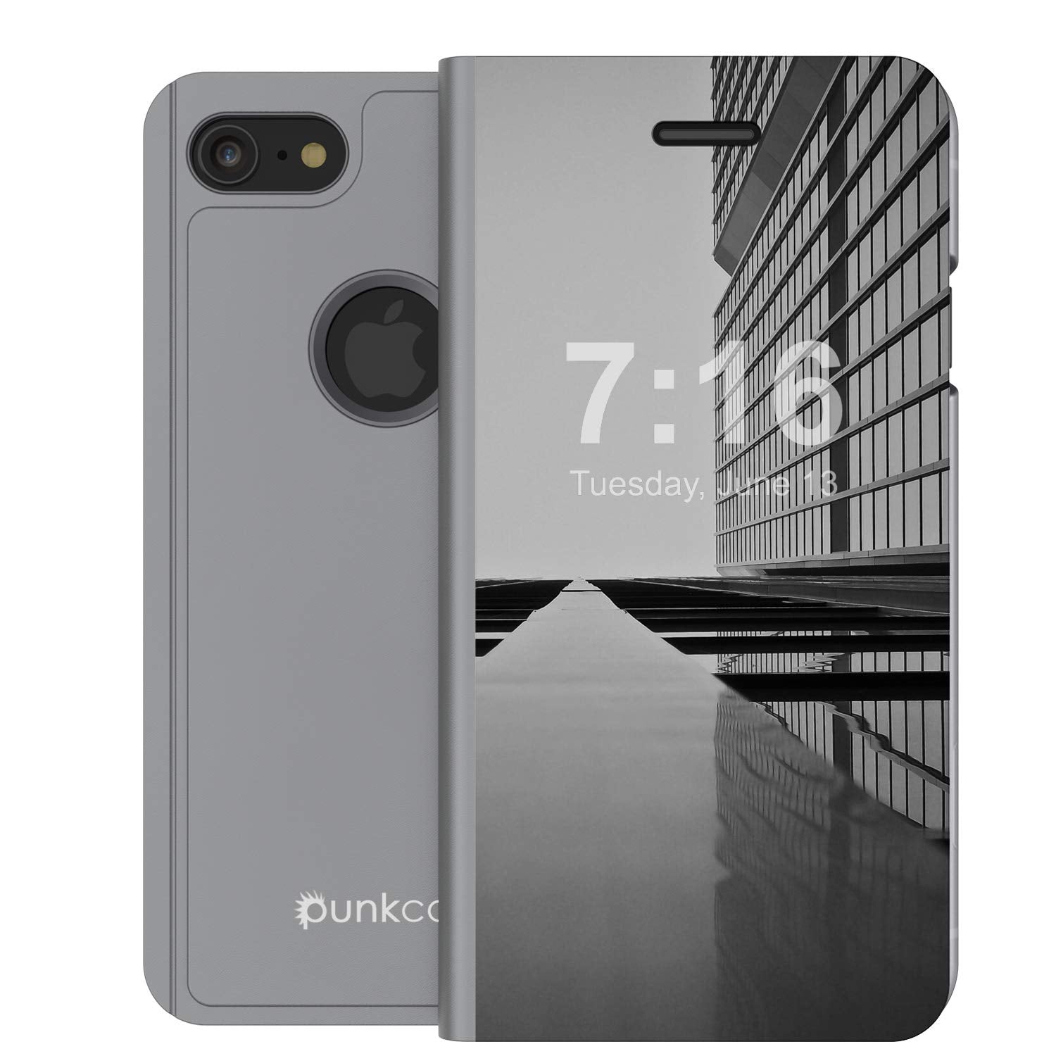 Punkcase iPhone 8 Reflector Case Protective Flip Cover [Silver]