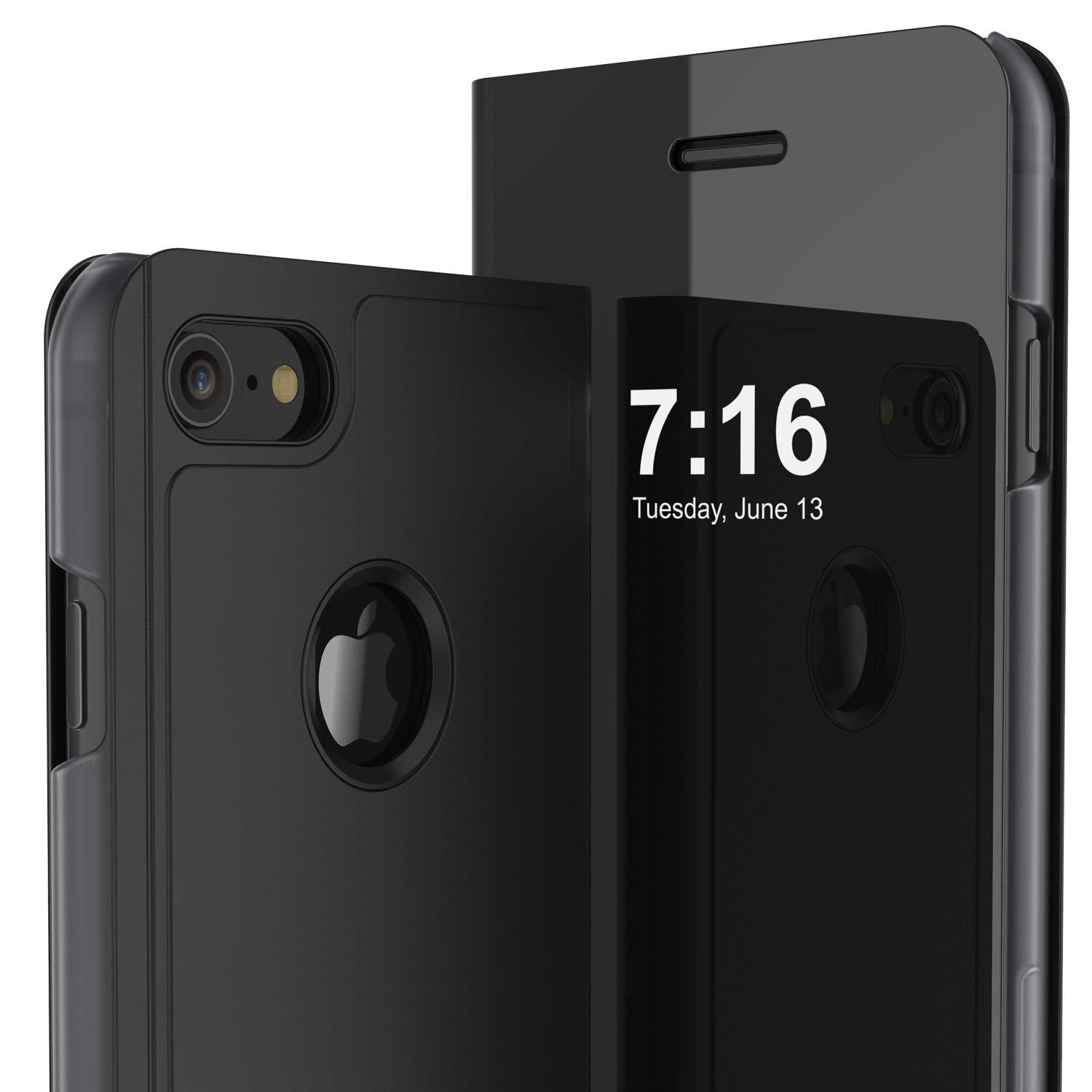 Punkcase iPhone SE (4.7") Reflector Case Protective Flip Cover [Black]