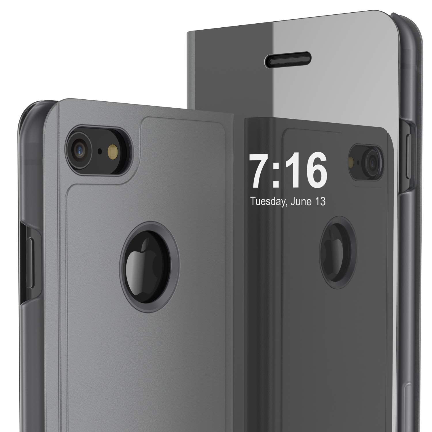 Punkcase iPhone 8 Reflector Case Protective Flip Cover [Silver]