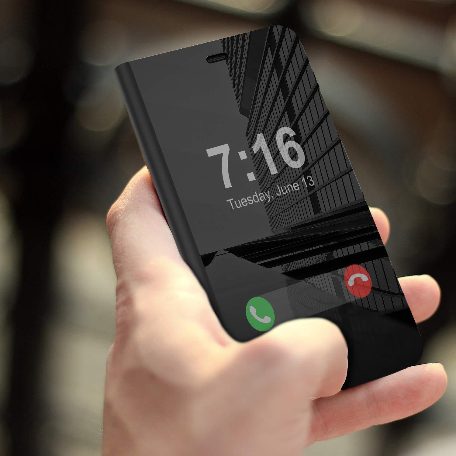 Punkcase iPhone SE (4.7") Reflector Case Protective Flip Cover [Black]