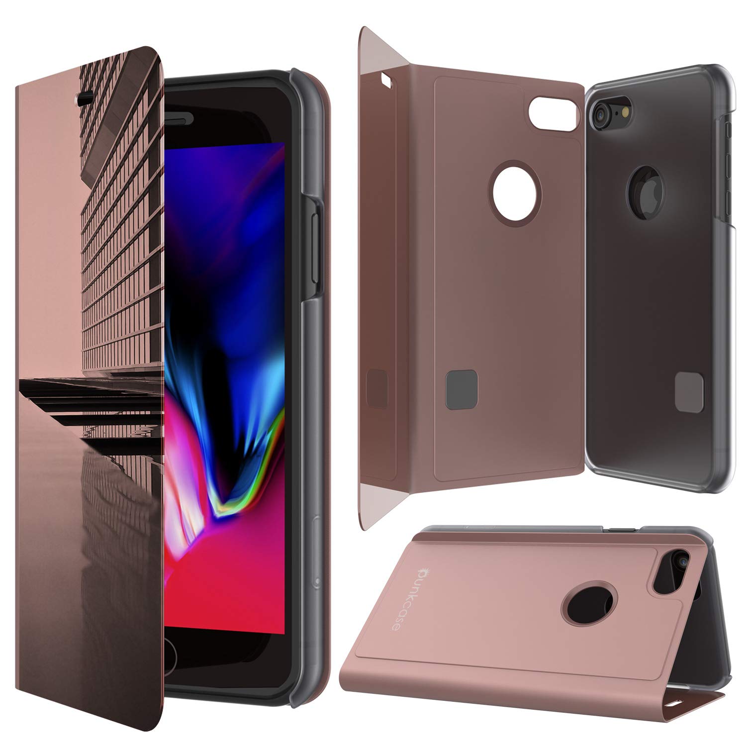 Punkcase iPhone 7 Reflector Case Protective Flip Cover [Rose]