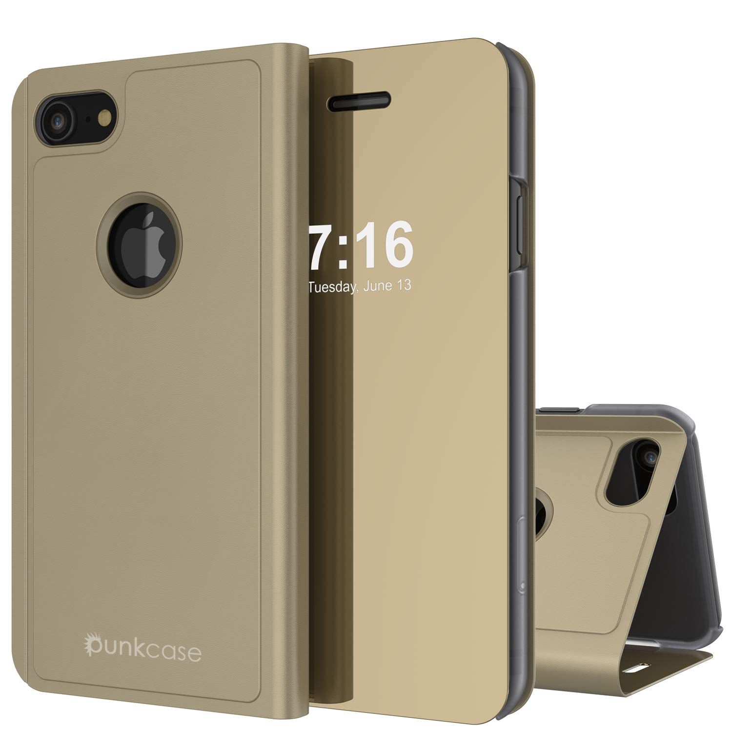 Punkcase iPhone 8 Reflector Case Protective Flip Cover [Gold]