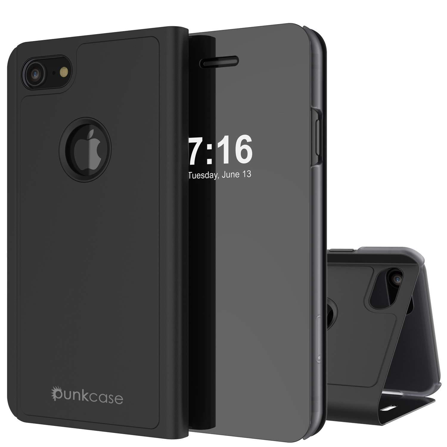 Punkcase iPhone SE (4.7") Reflector Case Protective Flip Cover [Black]