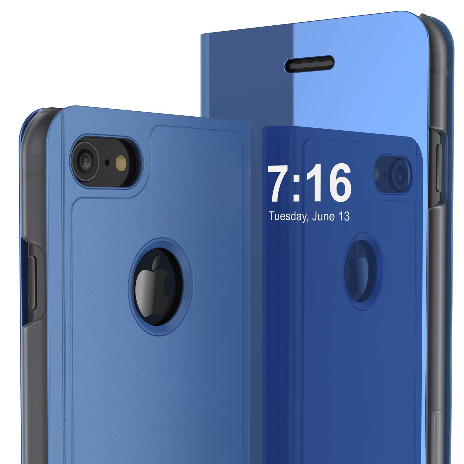 Punkcase iPhone 8 Reflector Case Protective Flip Cover [Blue]