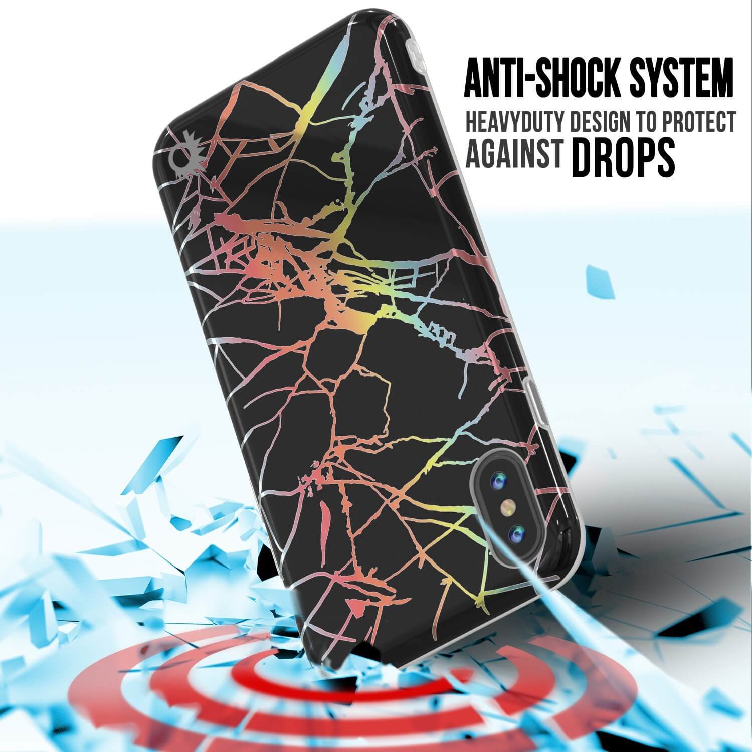 Punkcase iPhone X Marble Case, Protective Full Body Cover W/9H Tempered Glass Screen Protector (Black Mirage)