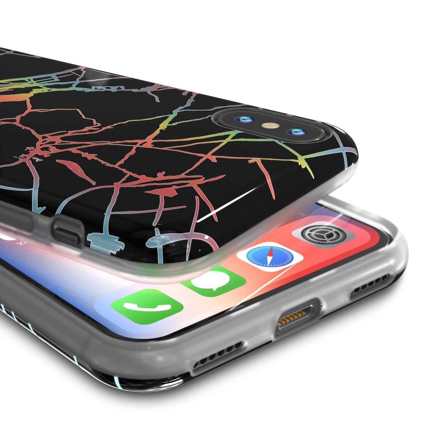 Punkcase iPhone X Marble Case, Protective Full Body Cover W/9H Tempered Glass Screen Protector (Black Mirage)