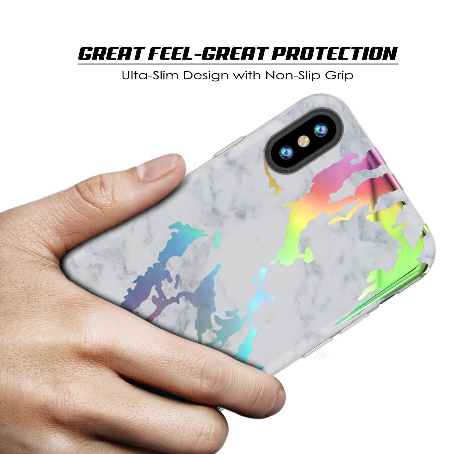 Punkcase iPhone X Marble Case, Protective Full Body Cover W/9H Tempered Glass Screen Protector (Blanco Marmo)