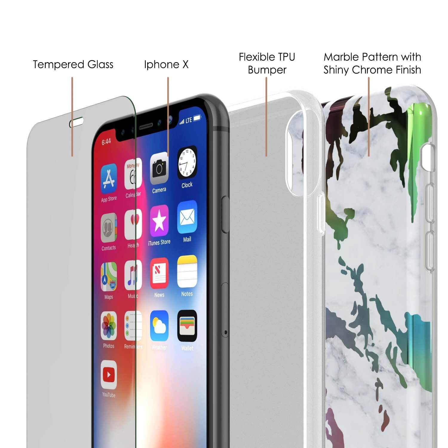 Punkcase iPhone X Marble Case, Protective Full Body Cover W/9H Tempered Glass Screen Protector (Blanco Marmo)