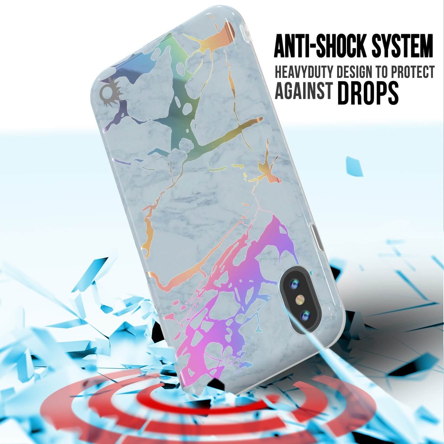 Punkcase iPhone X Marble Case, Protective Full Body Cover W/9H Tempered Glass Screen Protector (Blue Marmo)