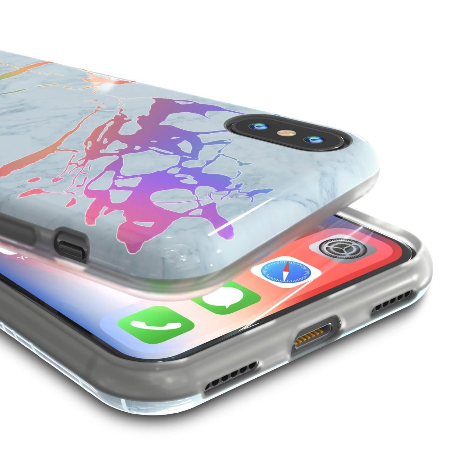 Punkcase iPhone X Marble Case, Protective Full Body Cover W/9H Tempered Glass Screen Protector (Blue Marmo)