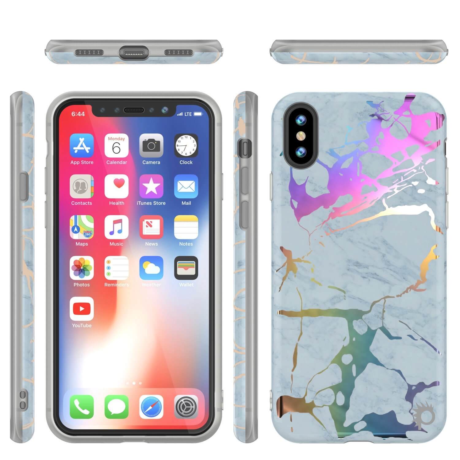 Punkcase iPhone X Marble Case, Protective Full Body Cover W/9H Tempered Glass Screen Protector (Blue Marmo)