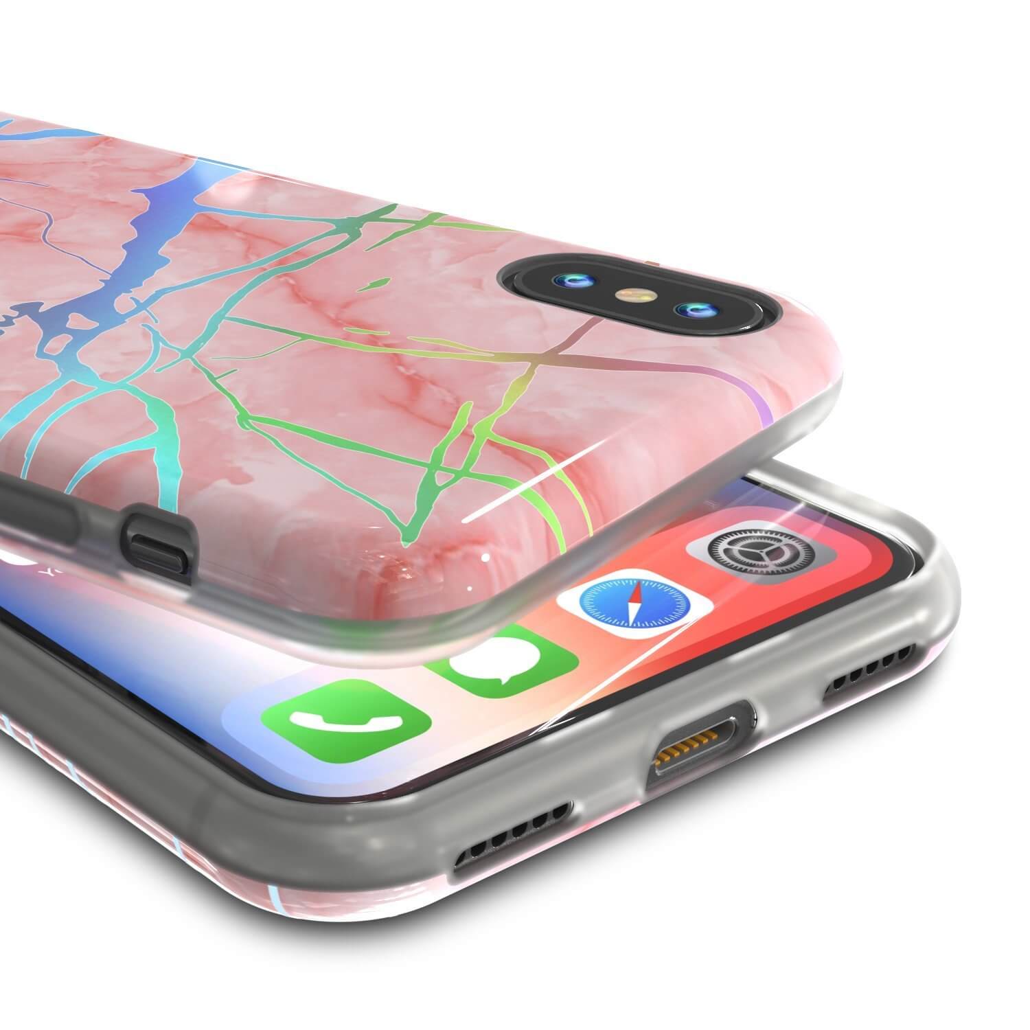 Punkcase iPhone X Marble Case, Protective Full Body Cover W/9H Tempered Glass Screen Protector (Rose Gold Mirage)