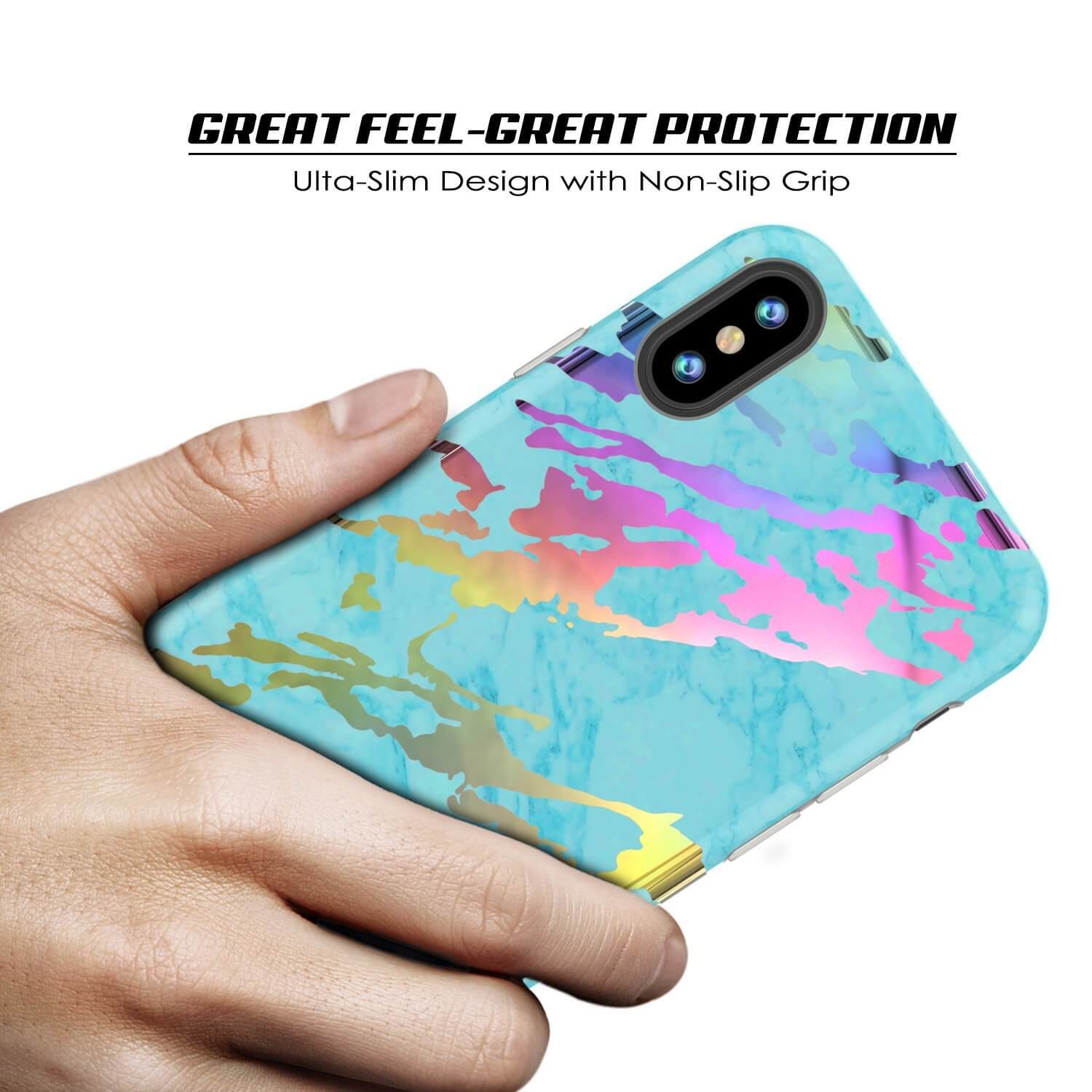 Punkcase iPhone X Marble Case, Protective Full Body Cover W/9H Tempered Glass Screen Protector (Teal Onyx)