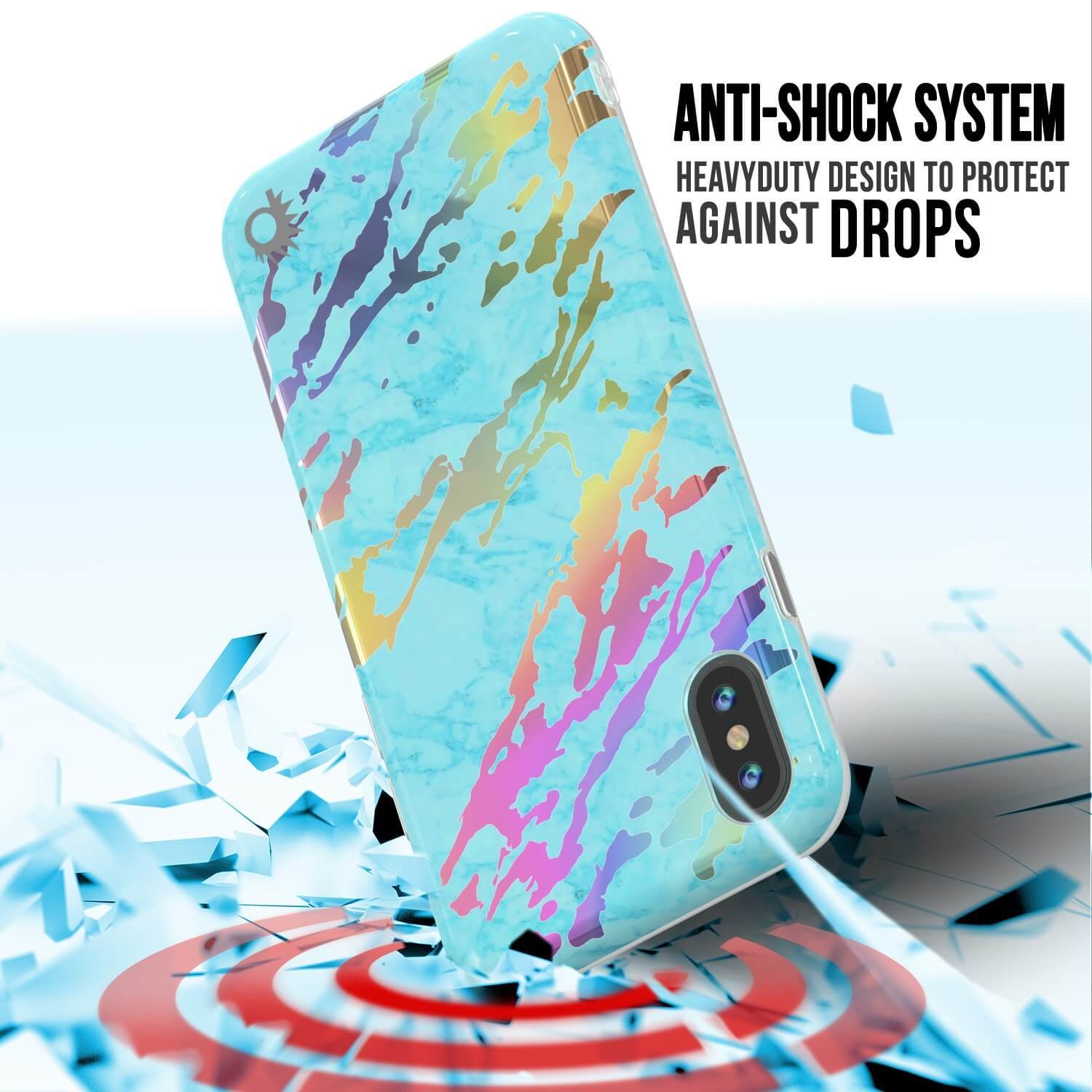 Punkcase iPhone X Marble Case, Protective Full Body Cover W/9H Tempered Glass Screen Protector (Teal Onyx)