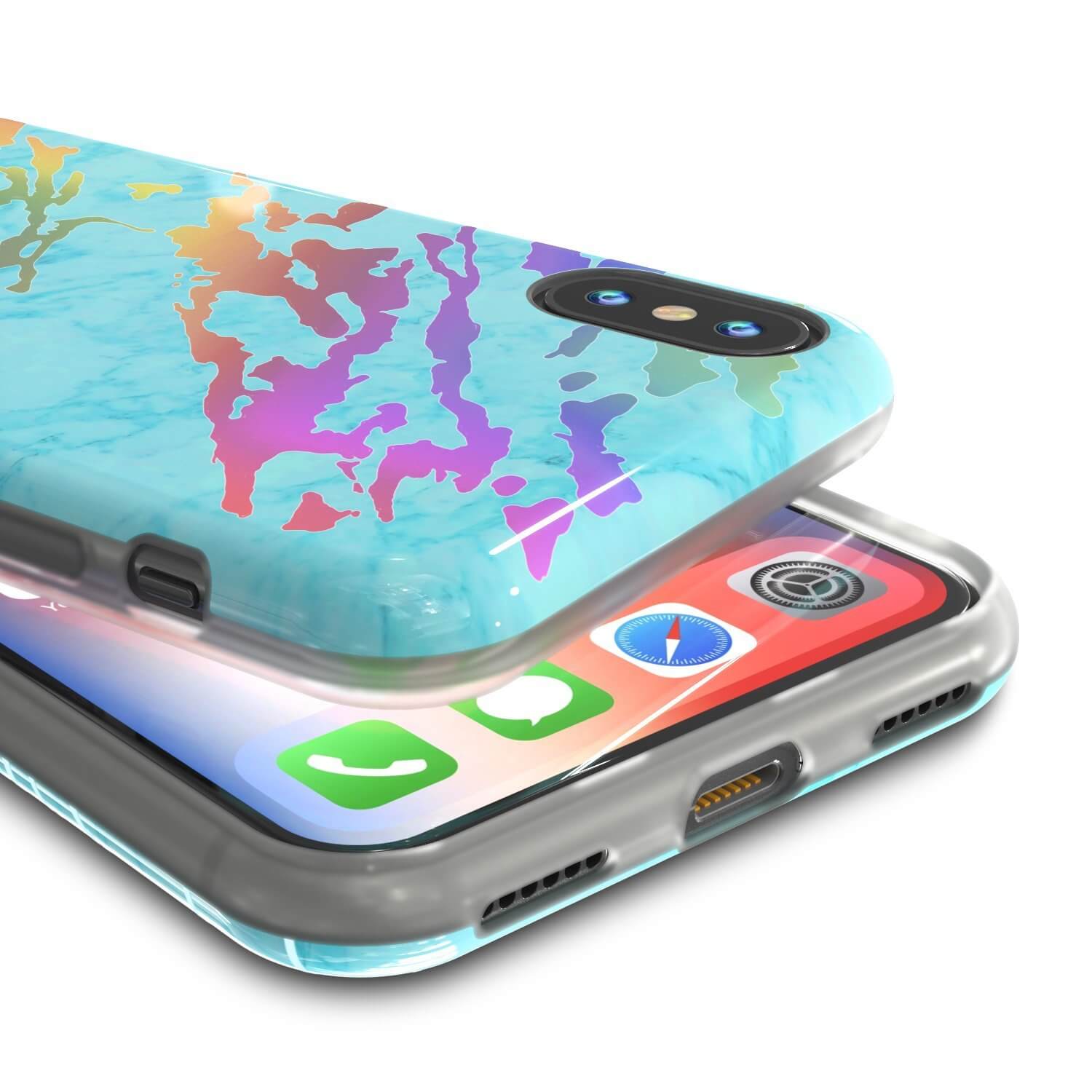 Punkcase iPhone X Marble Case, Protective Full Body Cover W/9H Tempered Glass Screen Protector (Teal Onyx)