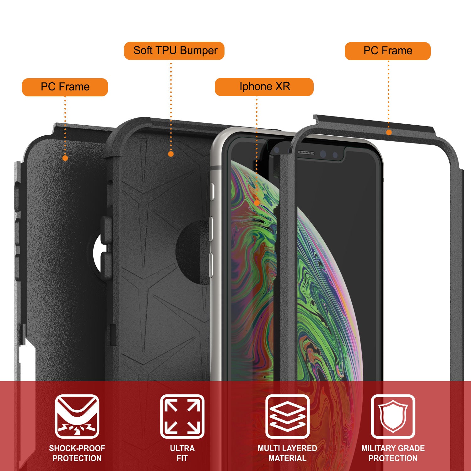 Punkcase for iPhone XR Belt Clip Multilayer Holster Case [Patron Series] [Black]