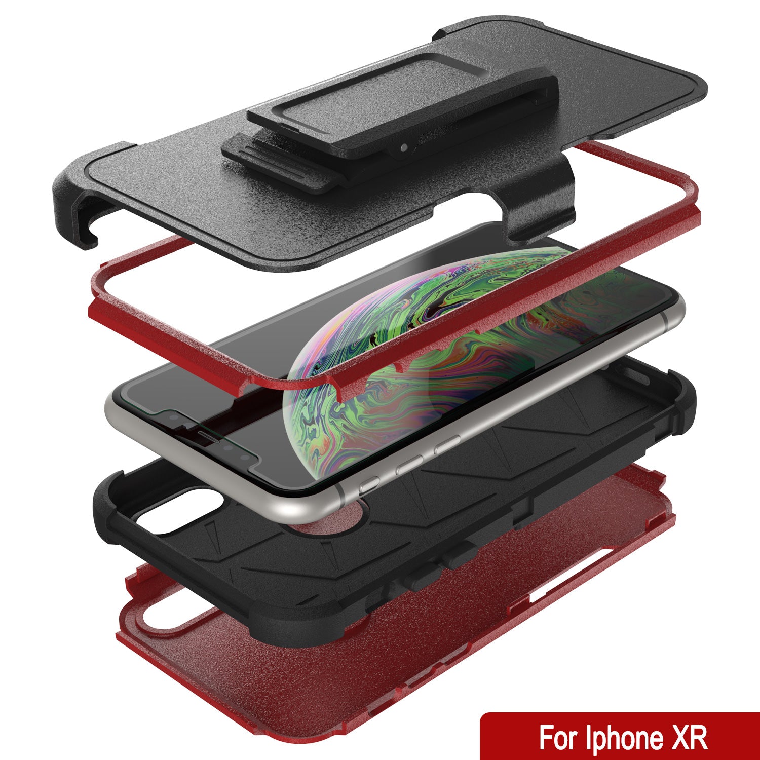 Punkcase for iPhone XR Belt Clip Multilayer Holster Case [Patron Series] [Red-Black]