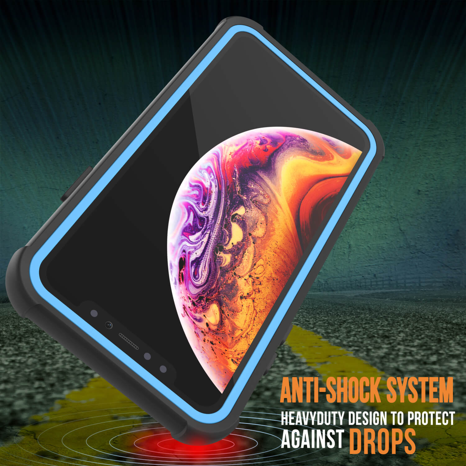 PunkCase iPhone XR Case, [Spartan Series] Clear Rugged Heavy Duty Cover W/Built in Screen Protector [Light-Blue]