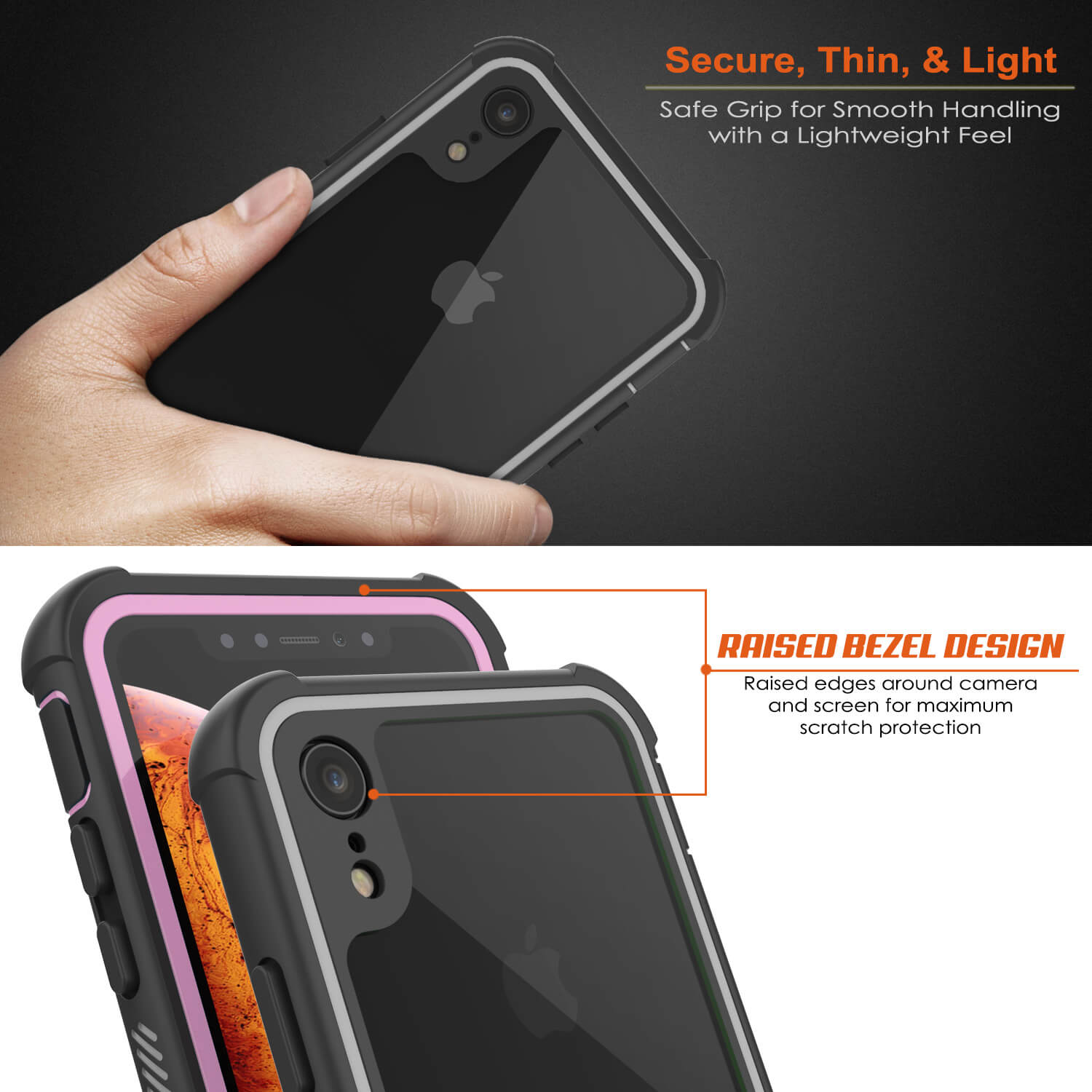 PunkCase iPhone XR Case, [Spartan Series] Clear Rugged Heavy Duty Cover W/Built in Screen Protector [Pink]