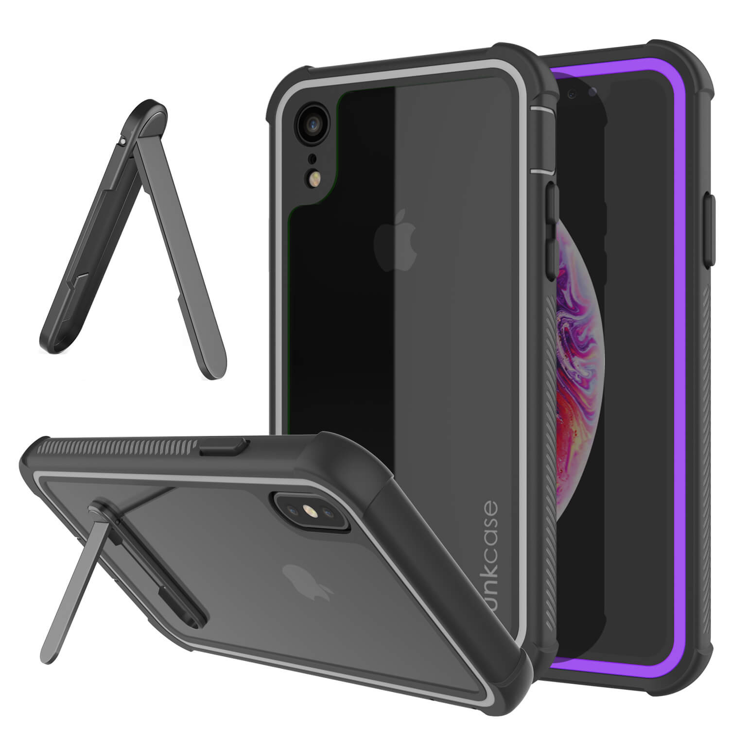 PunkCase iPhone XR Case, [Spartan Series] Clear Rugged Heavy Duty Cover W/Built in Screen Protector [Purple]