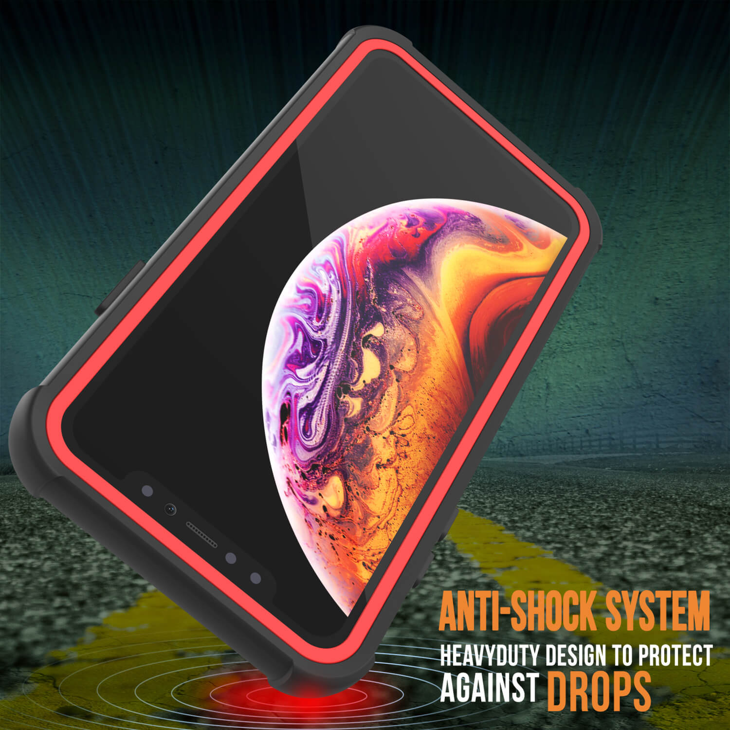 PunkCase iPhone XR Case, [Spartan Series] Clear Rugged Heavy Duty Cover W/Built in Screen Protector [Red]