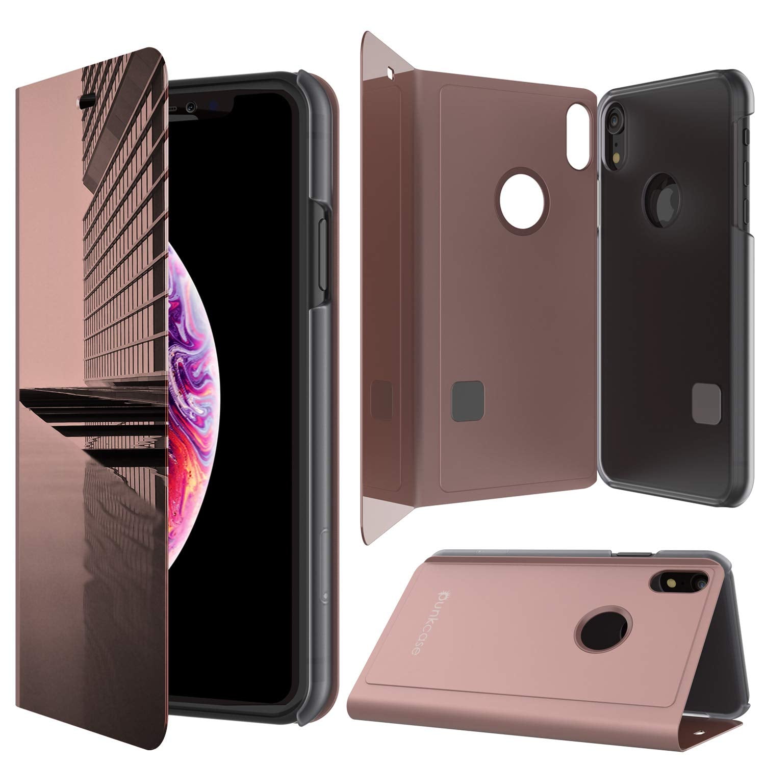 Punkcase iPhone XR Reflector Case Protective Flip Cover [Rose]