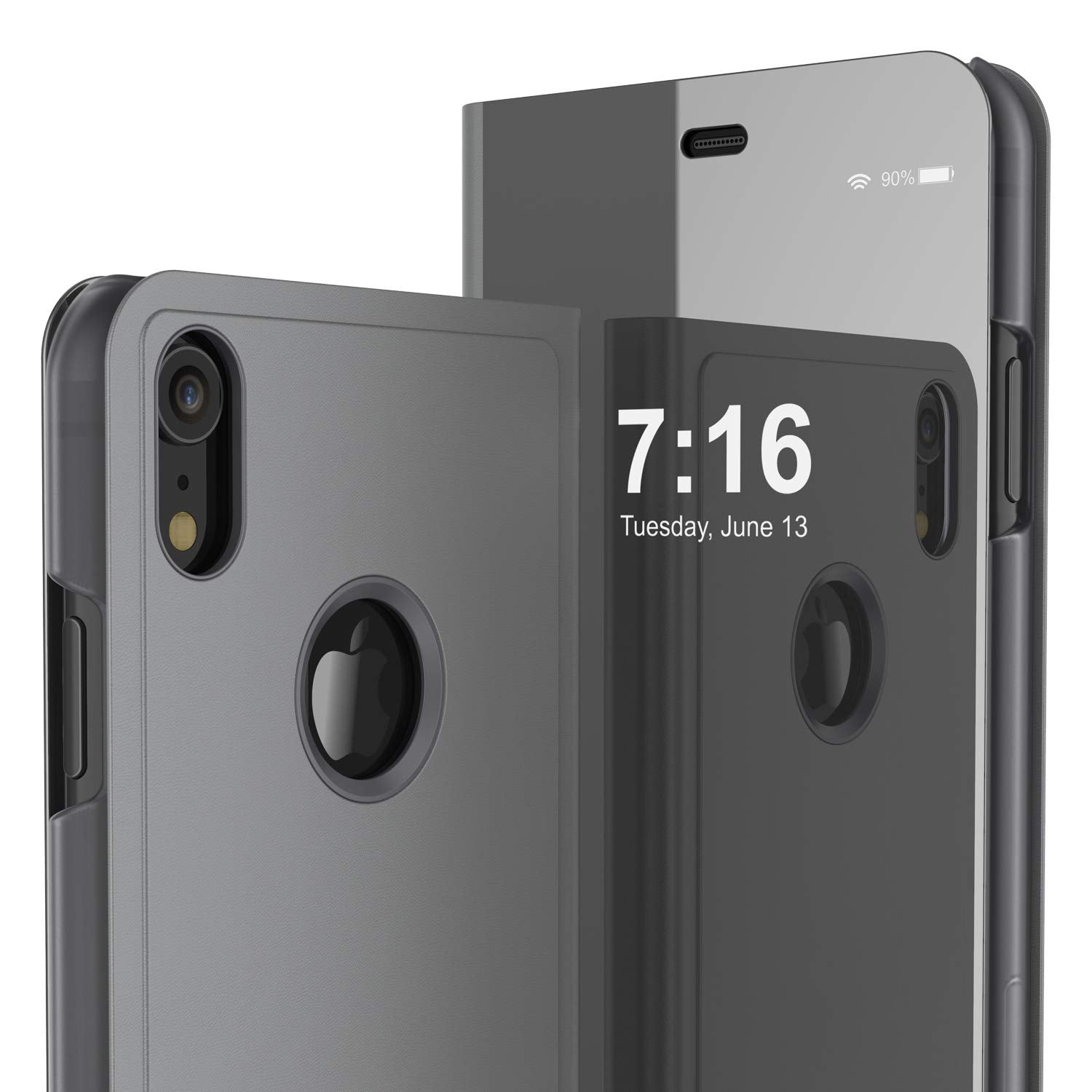 Punkcase iPhone XR Reflector Case Protective Flip Cover [Silver