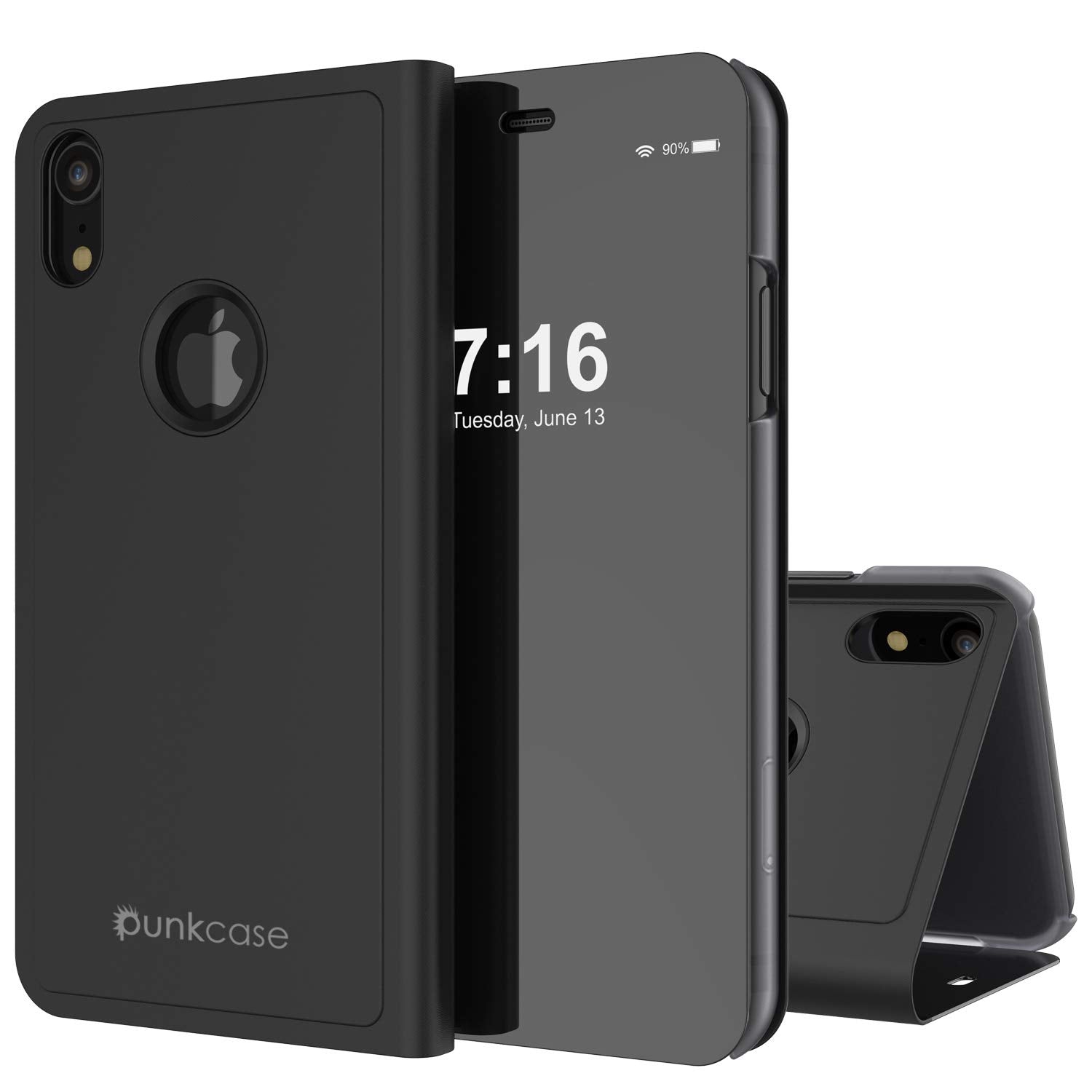 Punkcase iPhone XR Reflector Case Protective Flip Cover [Black]