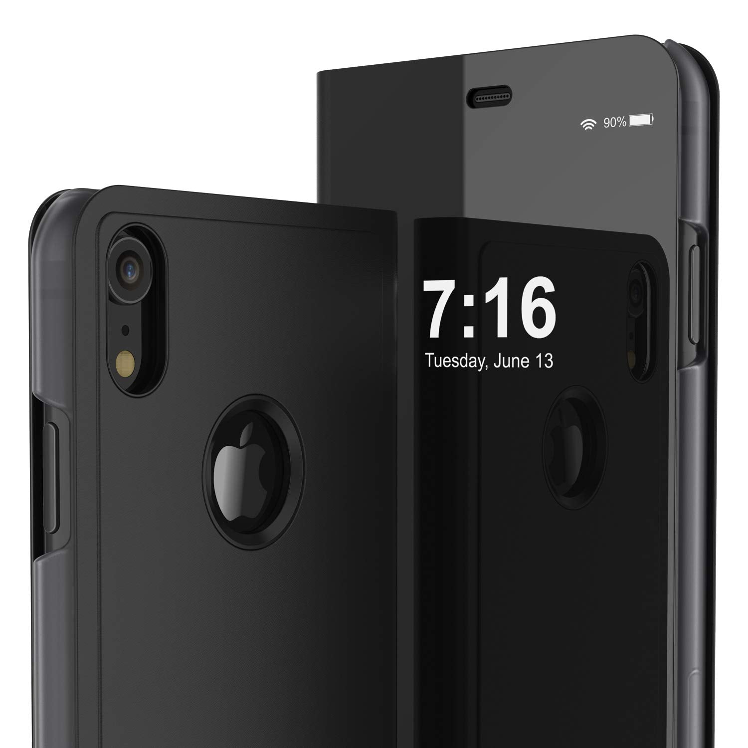 Punkcase iPhone XR Reflector Case Protective Flip Cover [Black]