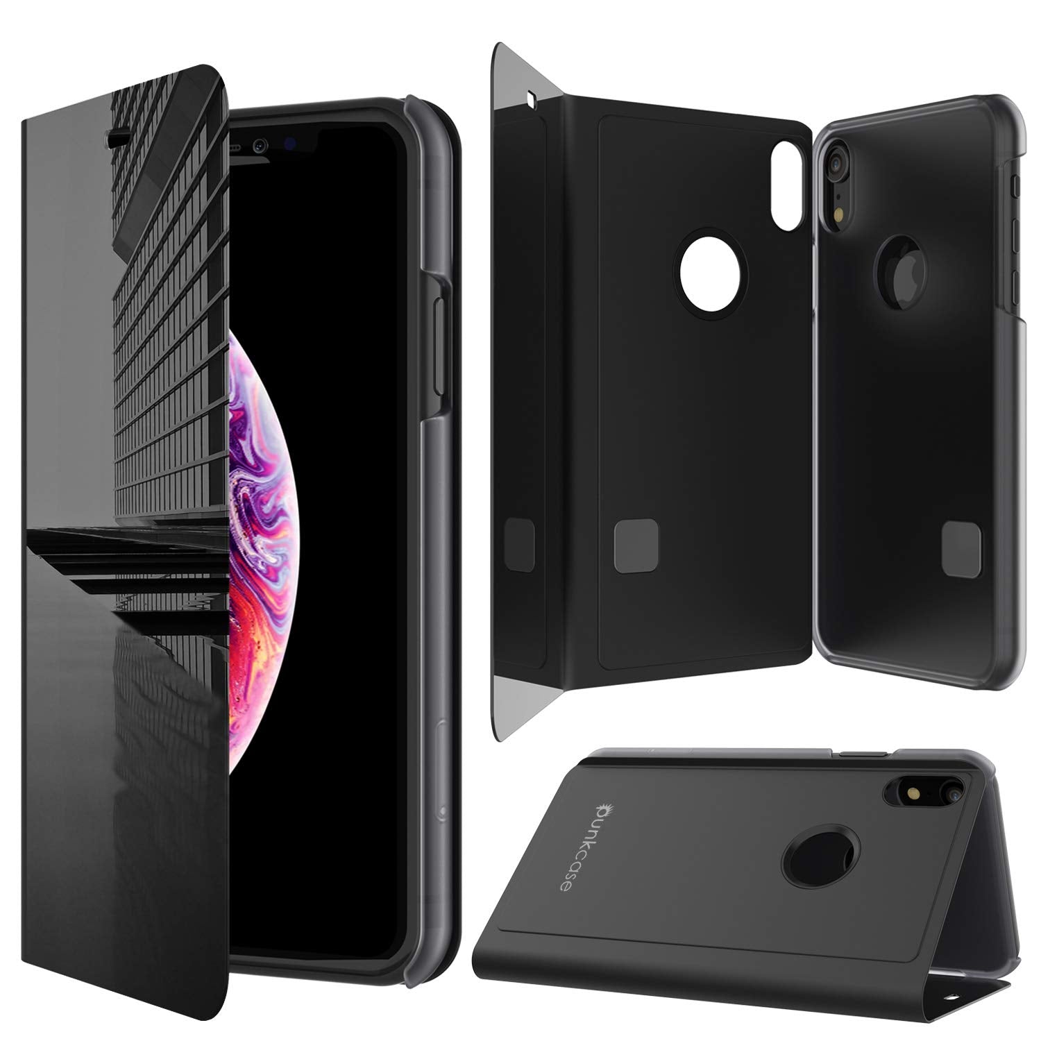 Punkcase iPhone XR Reflector Case Protective Flip Cover [Black]