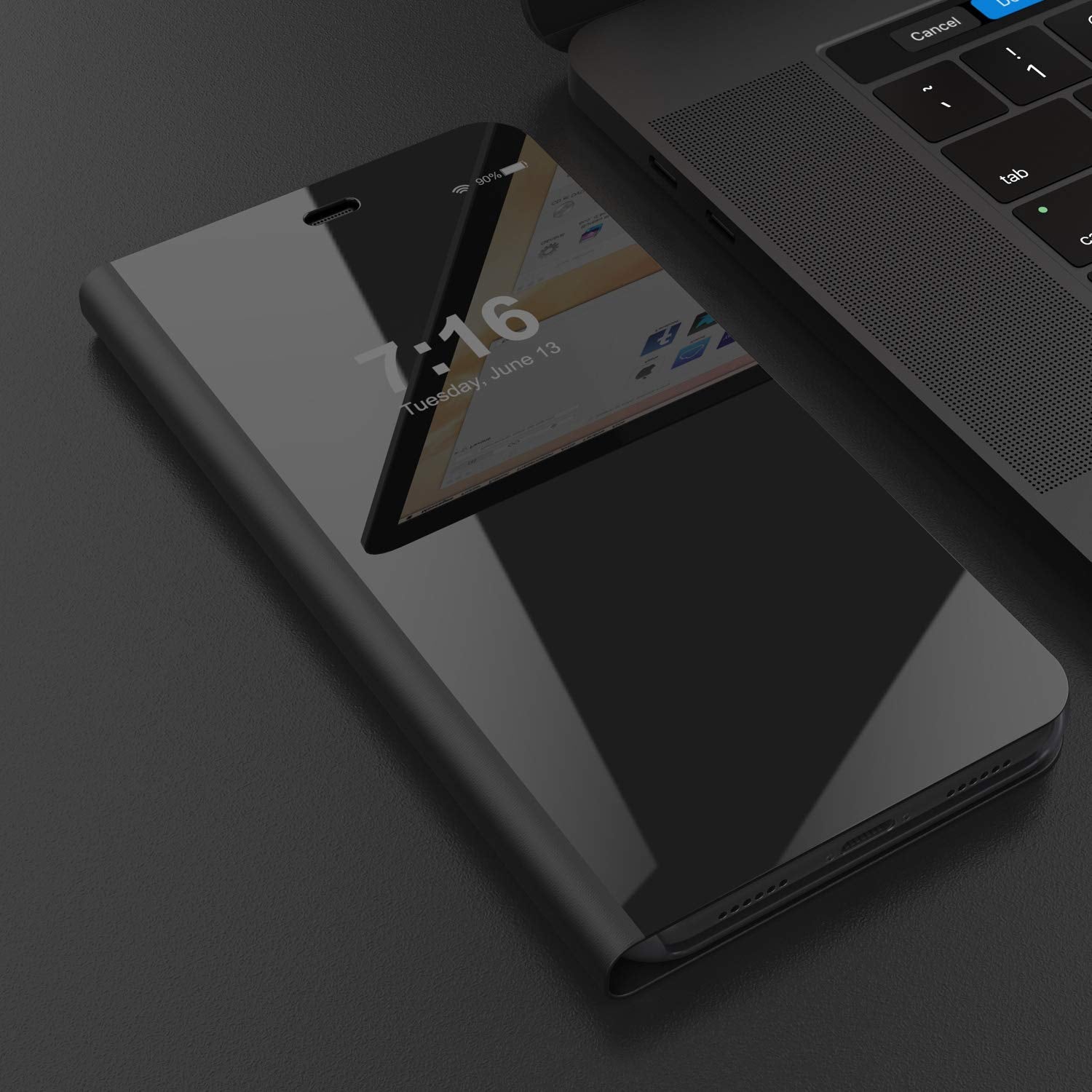 Punkcase iPhone XR Reflector Case Protective Flip Cover [Black]