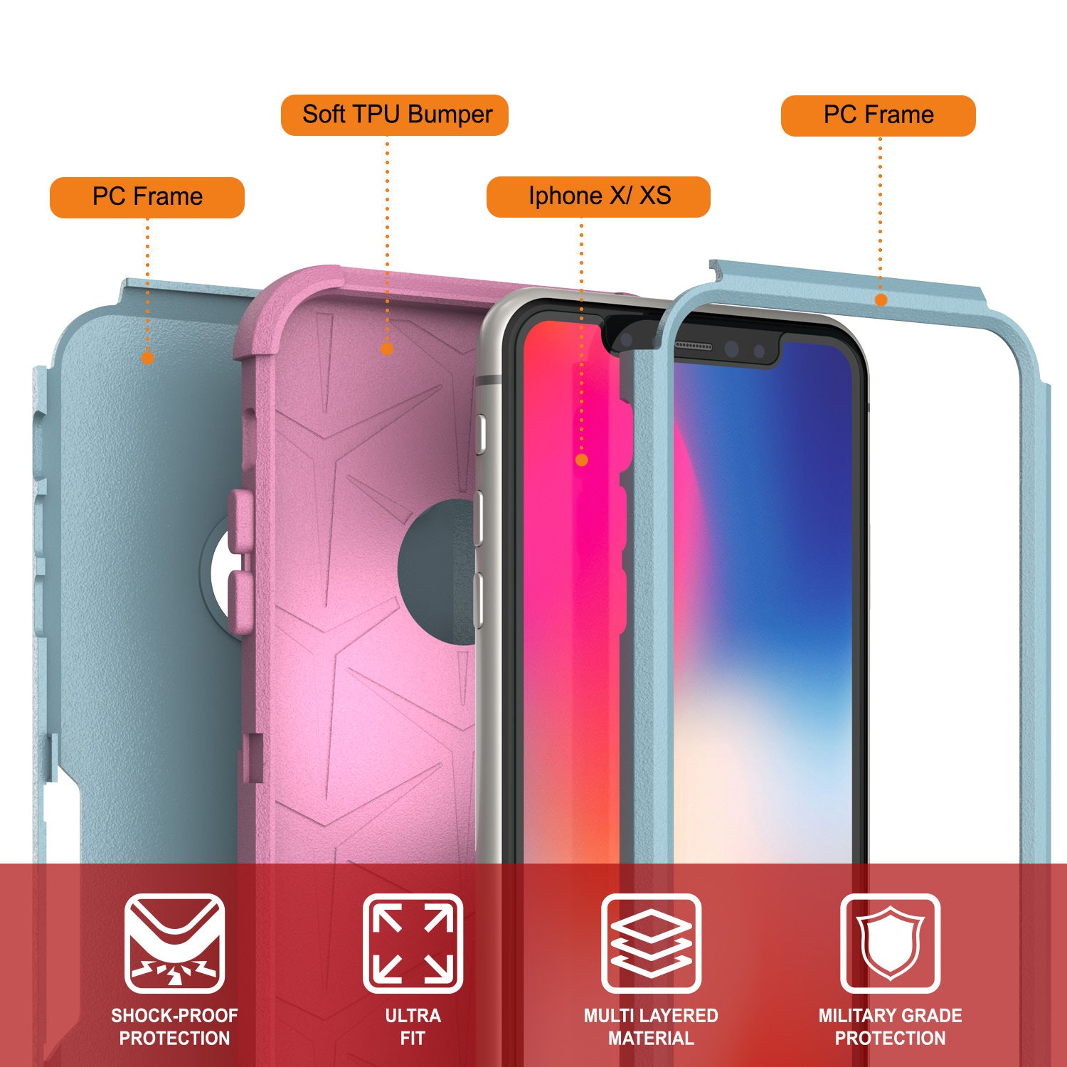 Punkcase for iPhone XS Belt Clip Multilayer Holster Case [Patron Series] [Mint-Pink]