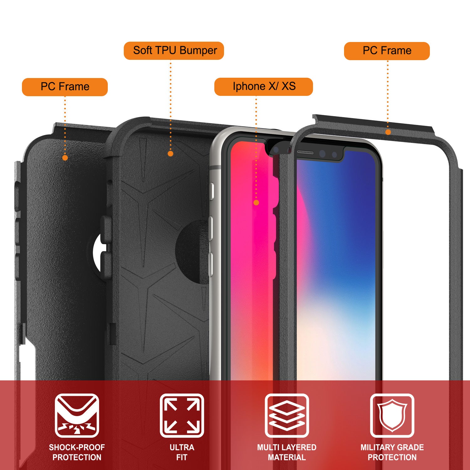 Punkcase for iPhone XS Belt Clip Multilayer Holster Case [Patron Series] [Black]