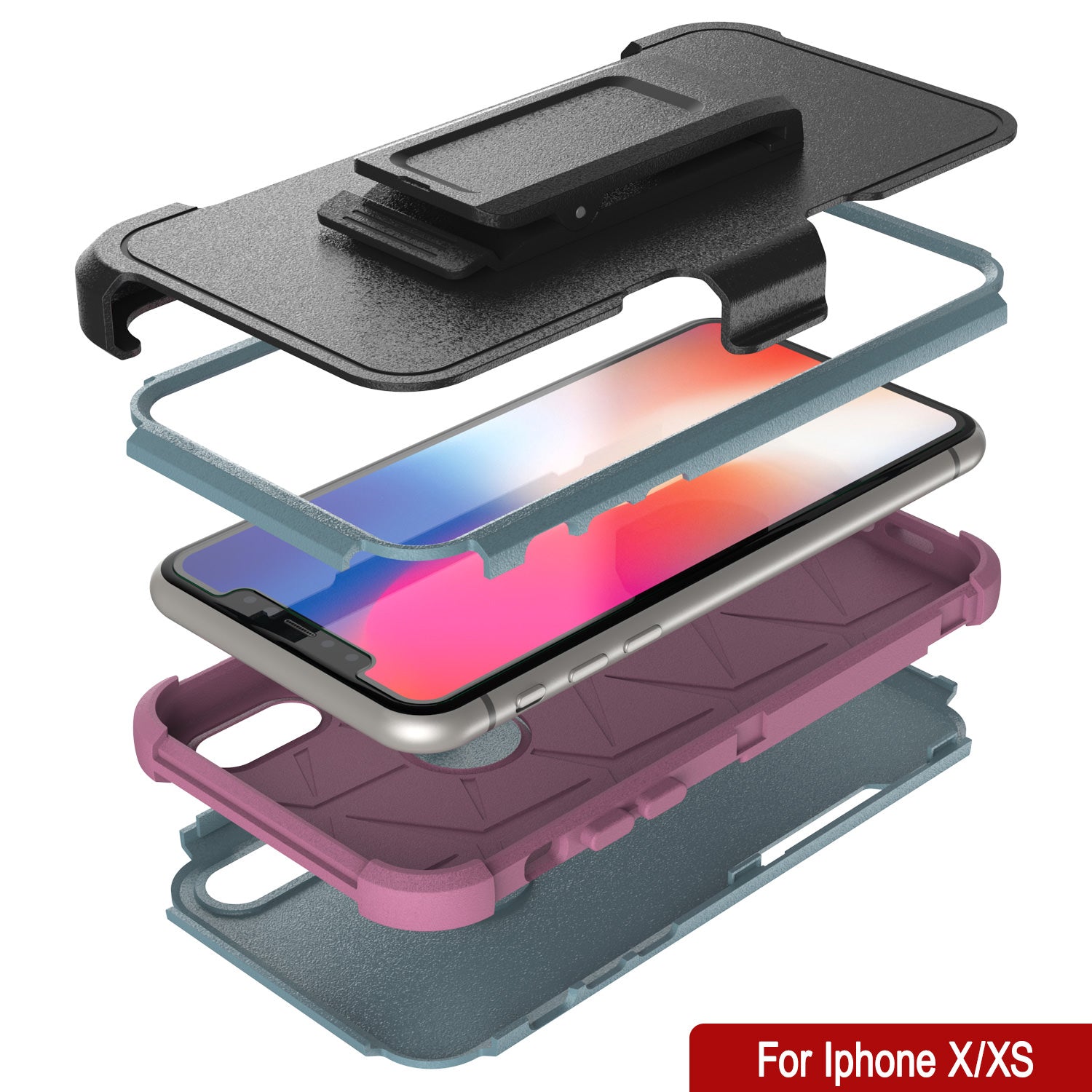 Punkcase for iPhone X Belt Clip Multilayer Holster Case [Patron Series] [Mint-Pink]
