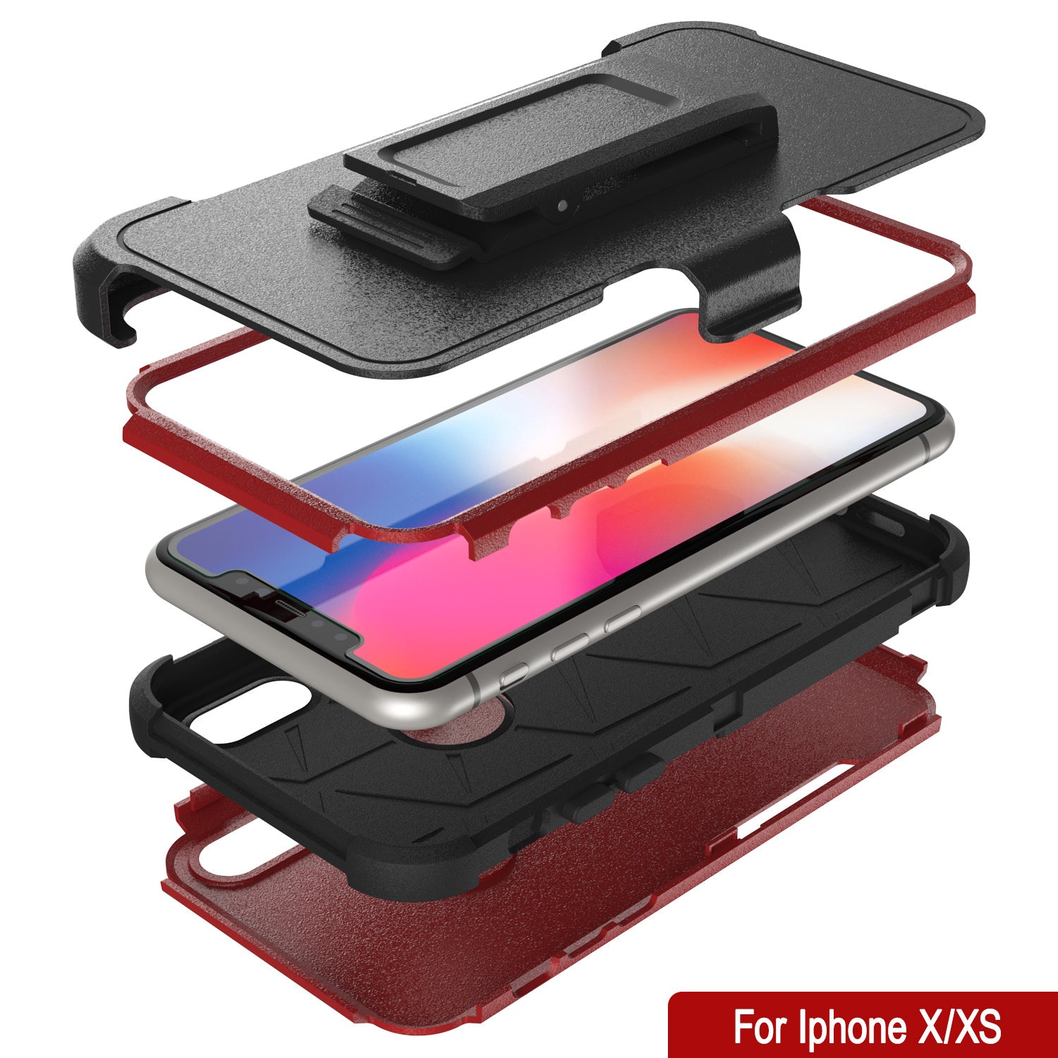 Punkcase for iPhone XS Belt Clip Multilayer Holster Case [Patron Series] [Red-Black]