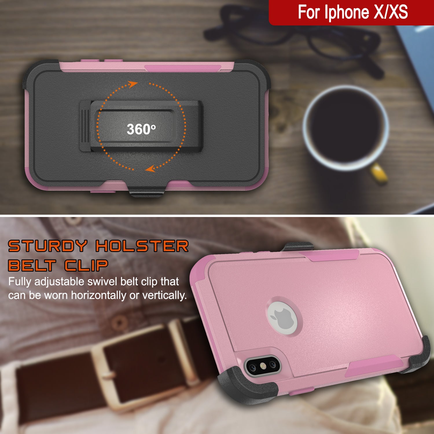 Punkcase for iPhone X Belt Clip Multilayer Holster Case [Patron Series] [Pink]