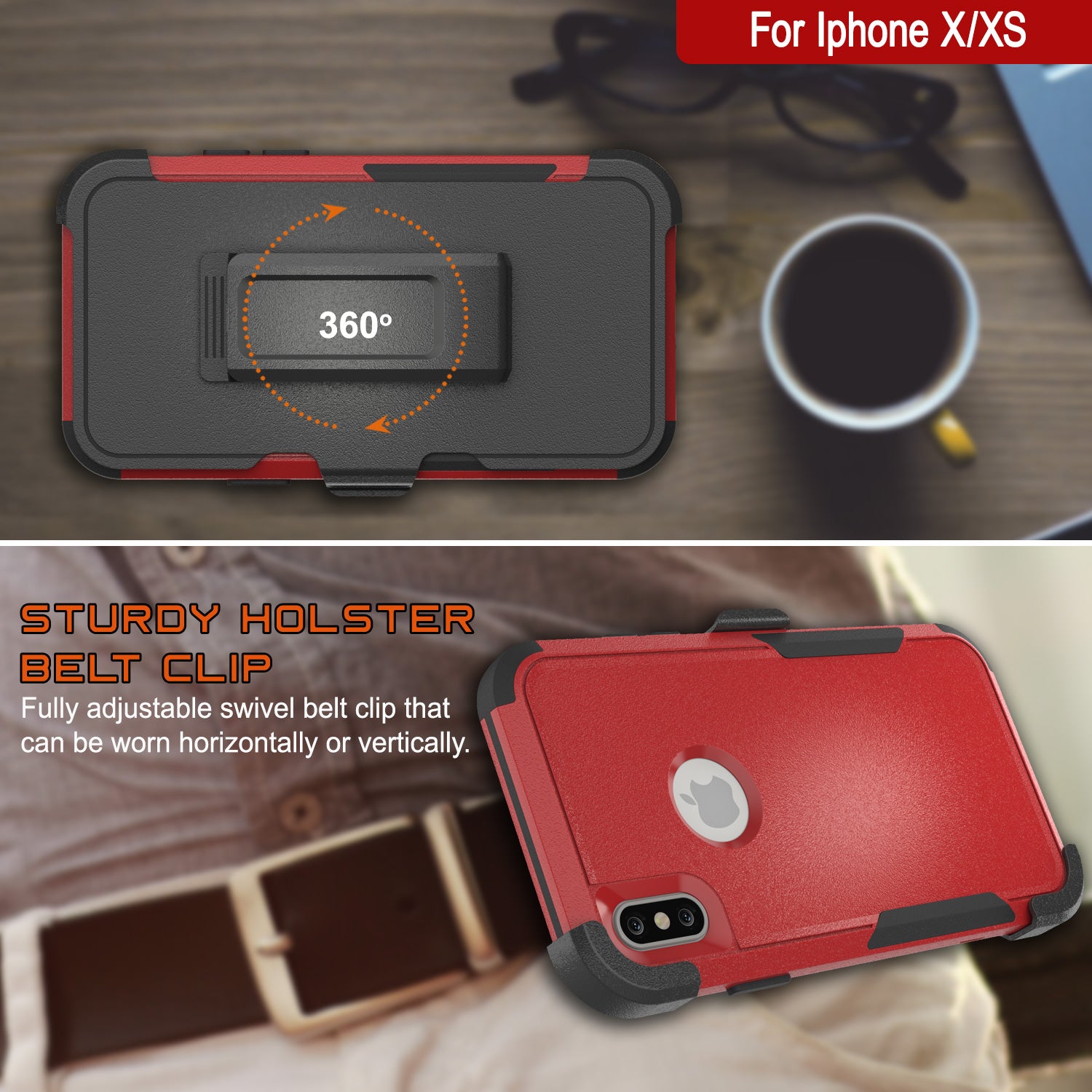 Punkcase for iPhone XS Belt Clip Multilayer Holster Case [Patron Series] [Red-Black]