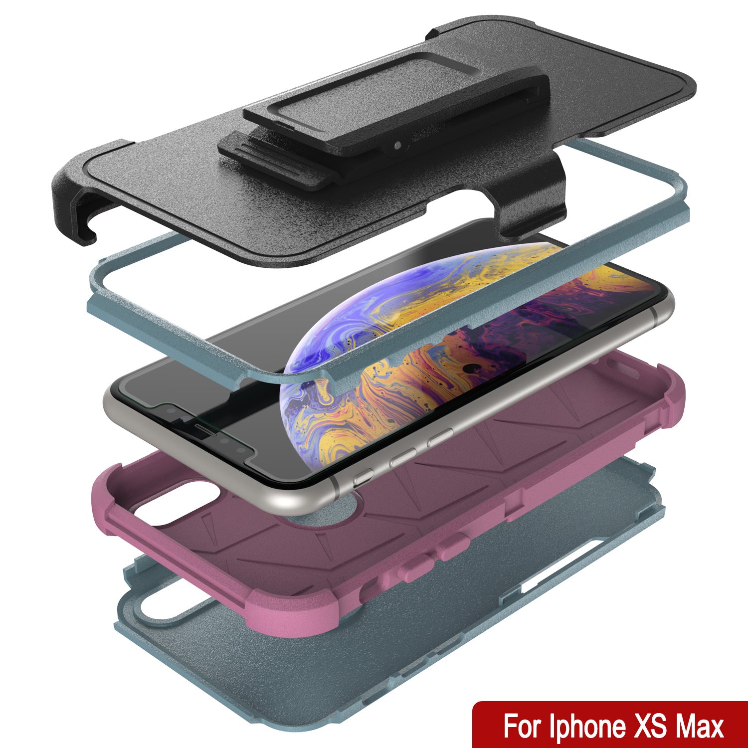 Punkcase for iPhone XS Max Belt Clip Multilayer Holster Case [Patron Series] [Mint-Pink]